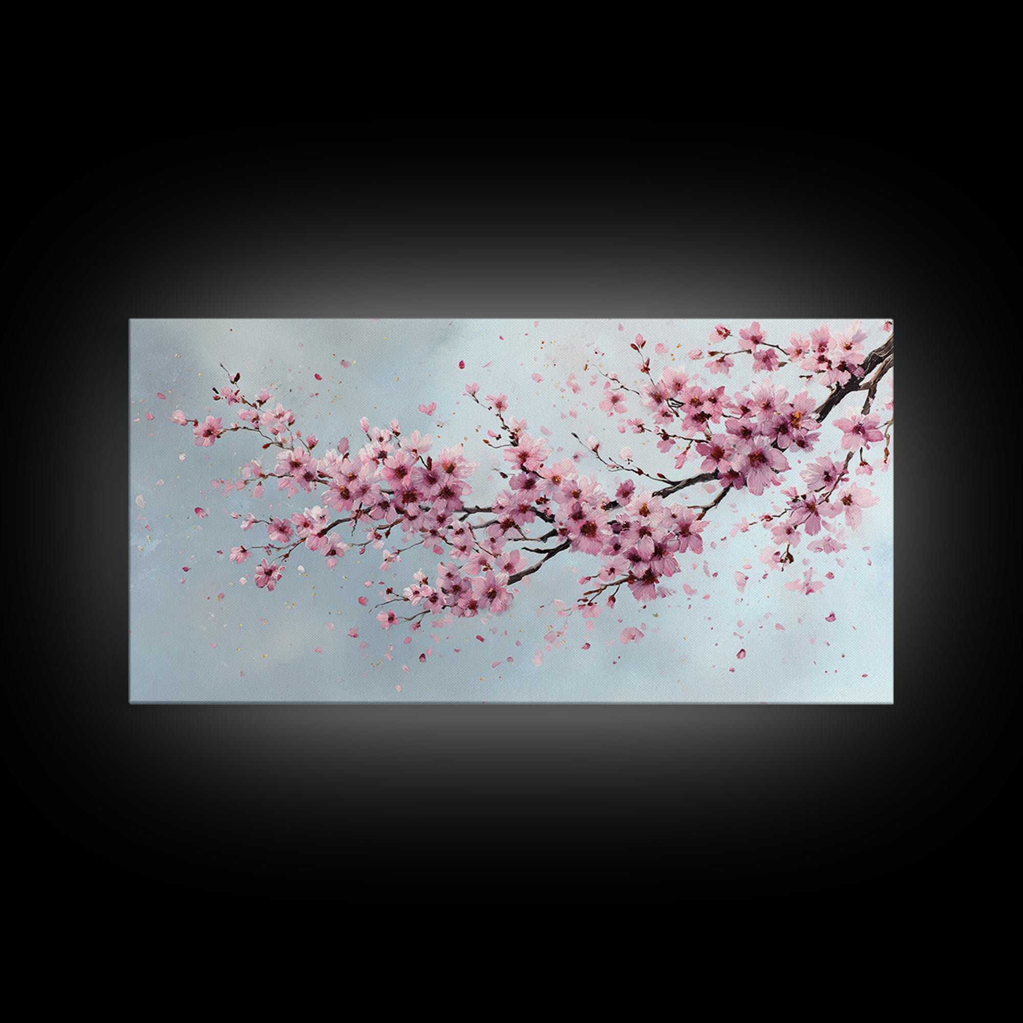 Pink Cherry Blossom Wall Art, Sakura Branch Painting, Japanese Botanical Decor, Spring Floral Living Room Bedroom Canvas Print