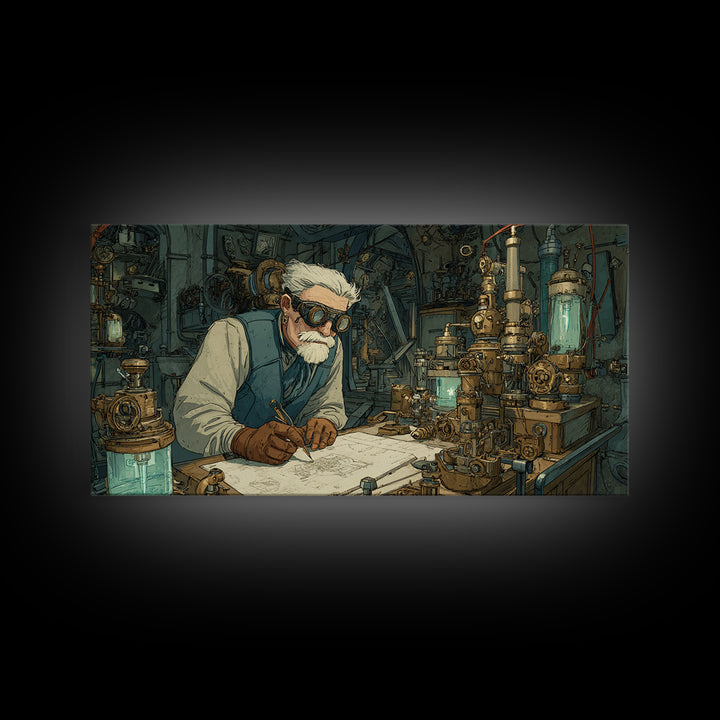 Steampunk Scientist Laboratory Canvas Print, Industrial Wall Art, Futuristic Office Decor, Sci Fi Inventor Gift For Him, Wall Decor