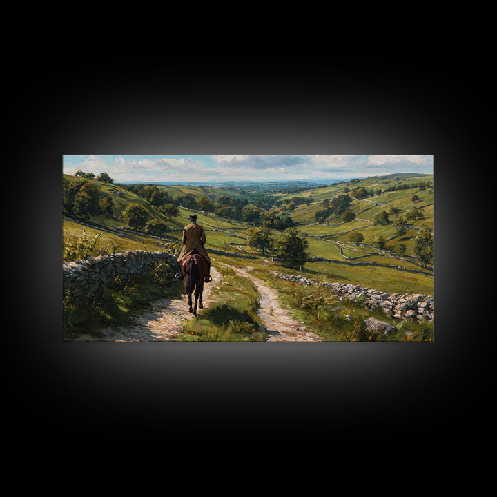 Horseback Rider On Rolling Countryside Path Canvas Print, Landscape Wall Art, Equestrian Decor, Rustic Farmhouse Home Decor Gift