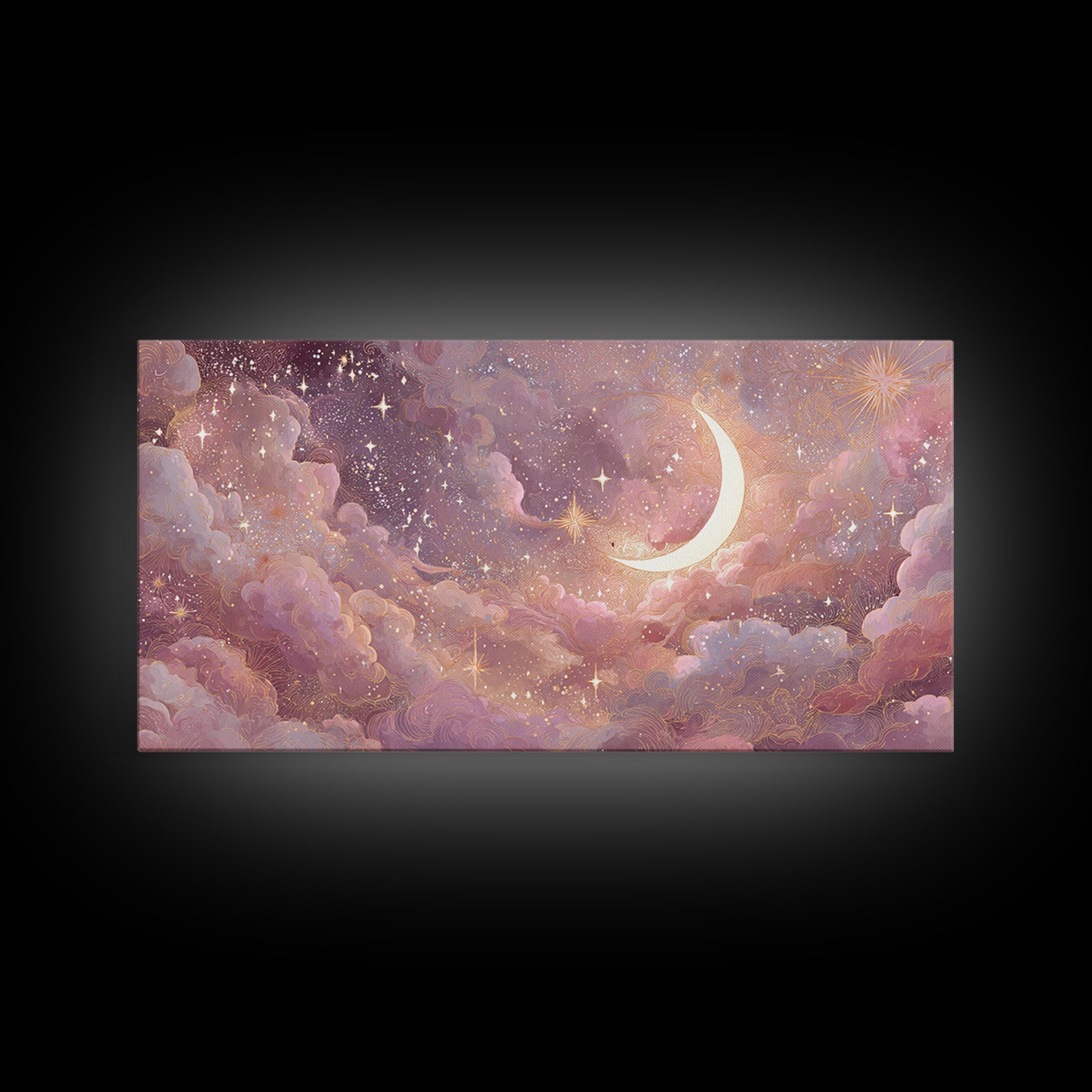 Pastel Crescent Moon And Starry Cloud Wall Art, Celestial Art Print, Whimsigoth Decor, Nursery Room Wall Decor, Gift For Her