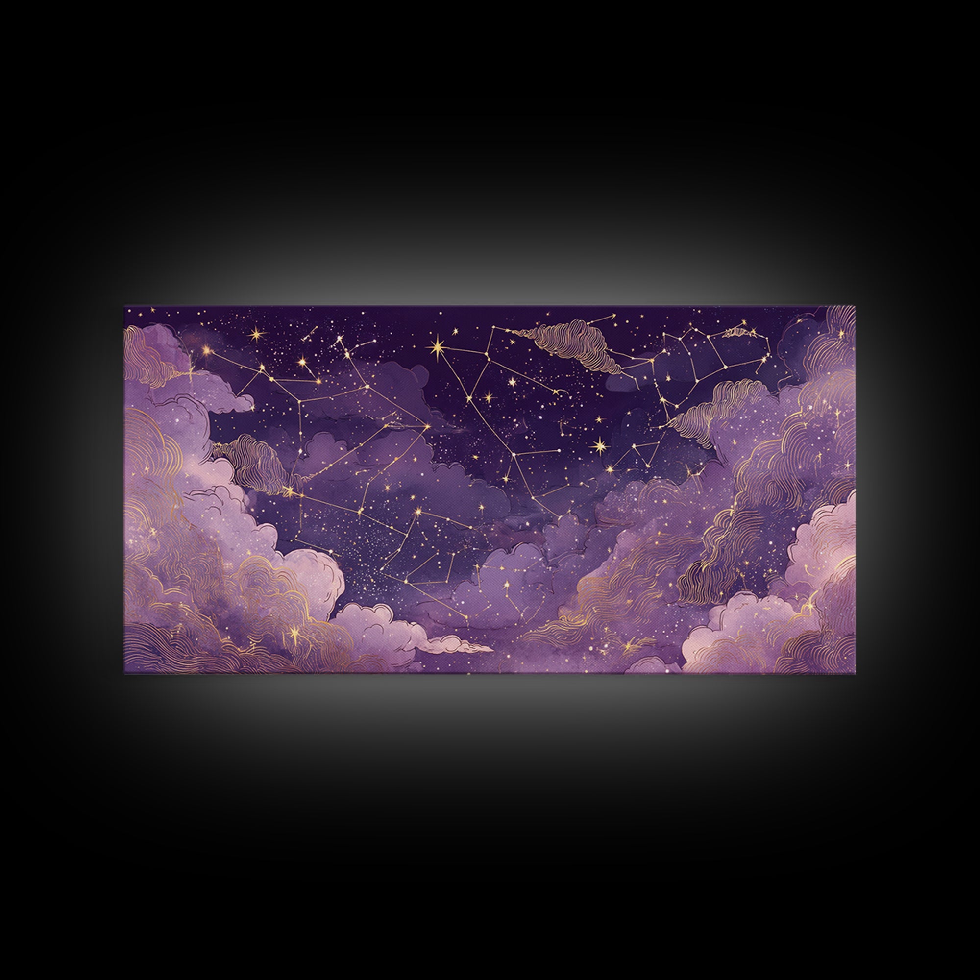 Purple Zodiac Constellation Night Sky Wall Art, Celestial Canvas Print, Astrology Wall Decor, Mystical Bedroom Decor, Gift For Her