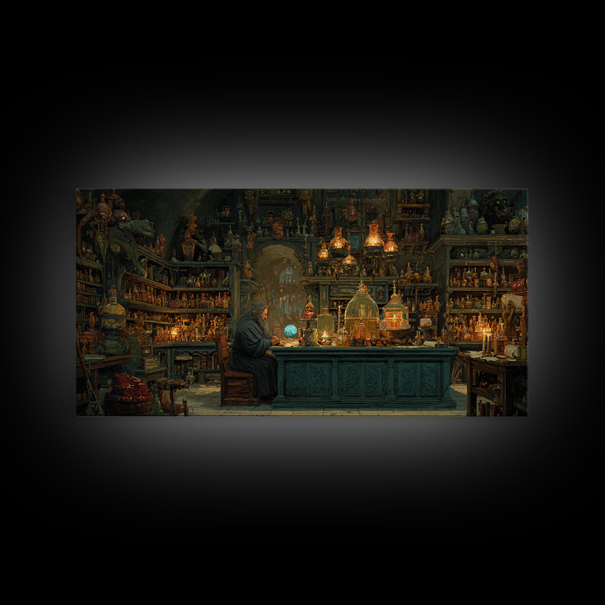 Wizard Alchemy Shop Canvas Print, Dark Academia Wall Art, Fantasy Library Decor, Gothic Apothecary Art Print For Living Room Home Decor