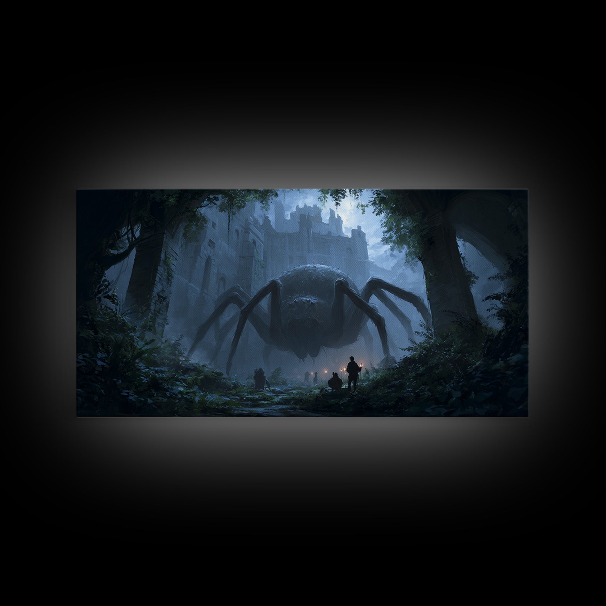 Giant Spider In Ruined Forest Canvas Print, Dark Fantasy Wall Art, Gothic Castle Decor, Creepy Dungeons And Dragons Gift