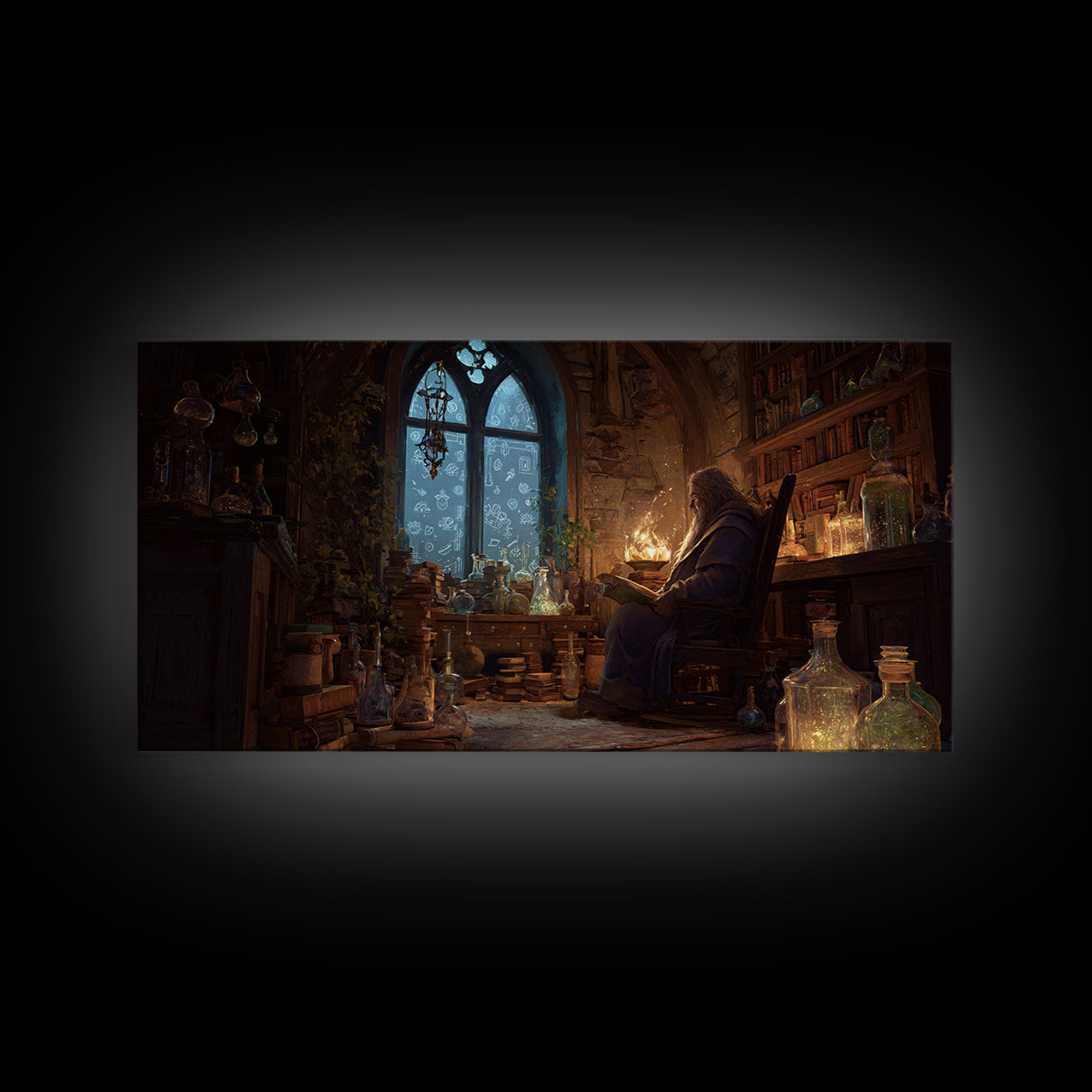 Wizard Library Wall Art, Dark Academia Fantasy Canvas Print, Magical Book Nook Decor, Cozy Reading Room Gift For Book Lover