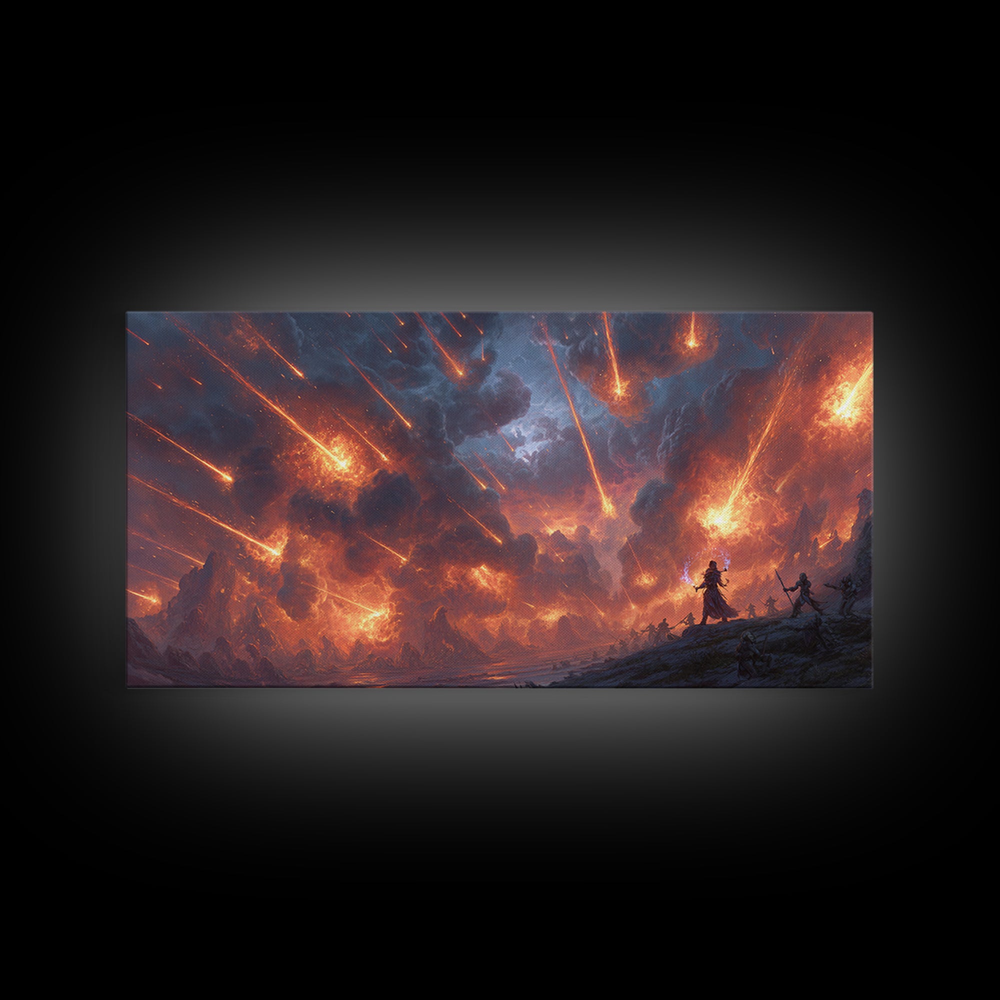 Meteor Storm Apocalypse Canvas Print, Fiery Fantasy Battlefield Scene, Dark Fantasy Art, Gaming Room Decor, Statement Wall Art