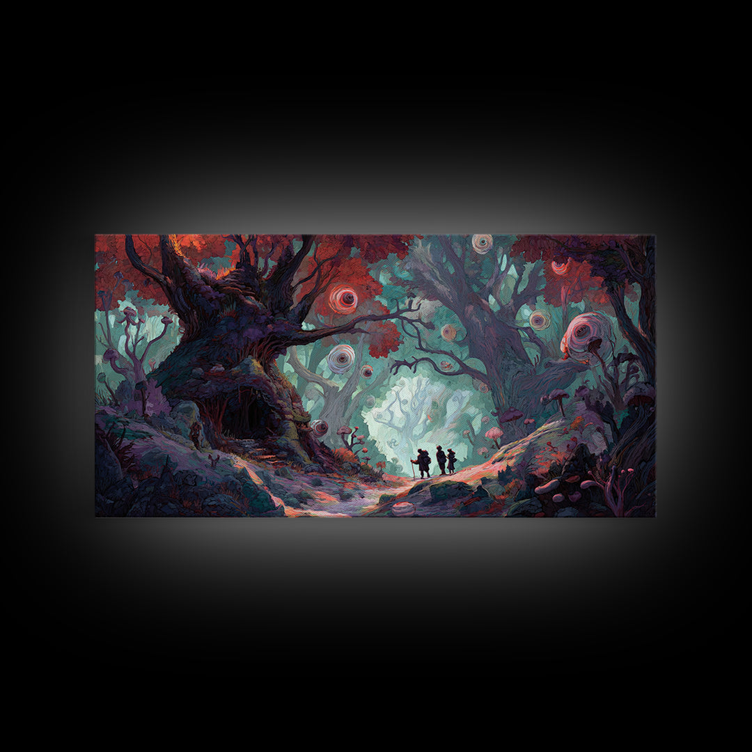 Enchanted Forest Path With Glowing Orbs Wall Art, Fantasy Woodland Canvas Print, Whimsical Fairy Tale Home Decor, Living Room Decor