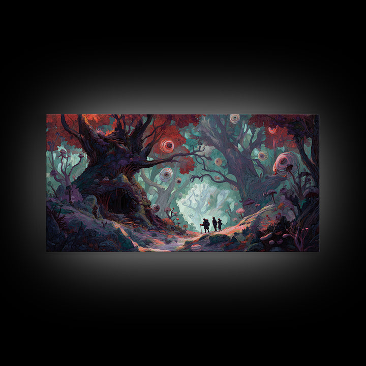 Enchanted Forest Path With Glowing Orbs Wall Art, Fantasy Woodland Canvas Print, Whimsical Fairy Tale Home Decor, Living Room Decor