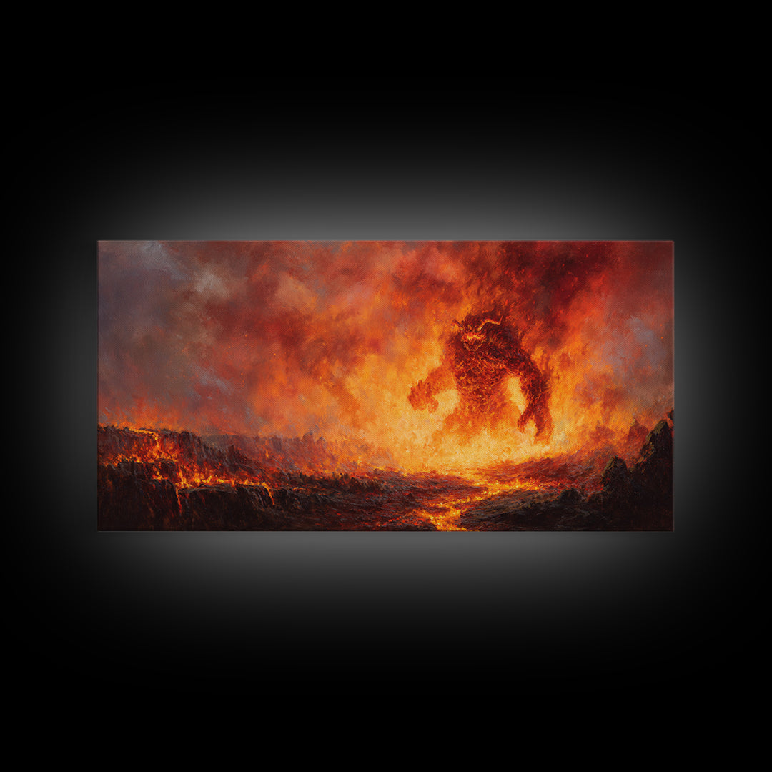 Fiery Lava Titan Fantasy Wall Art, Dark Fantasy Canvas Print, Volcanic Monster Poster, Gaming Room Decor, Gift For Him, Large Art