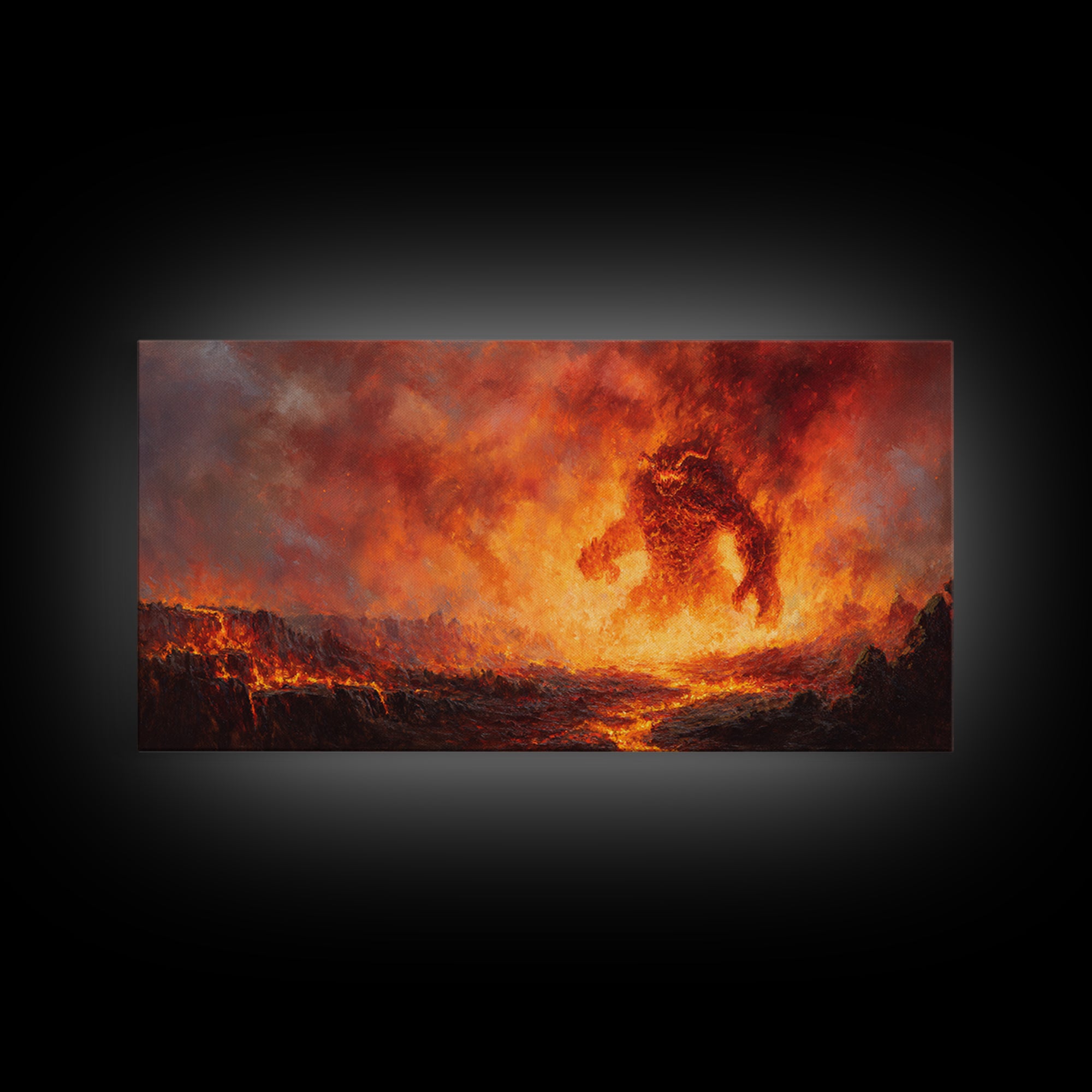 Fiery Lava Titan Fantasy Wall Art, Dark Fantasy Canvas Print, Volcanic Monster Poster, Gaming Room Decor, Gift For Him, Large Art