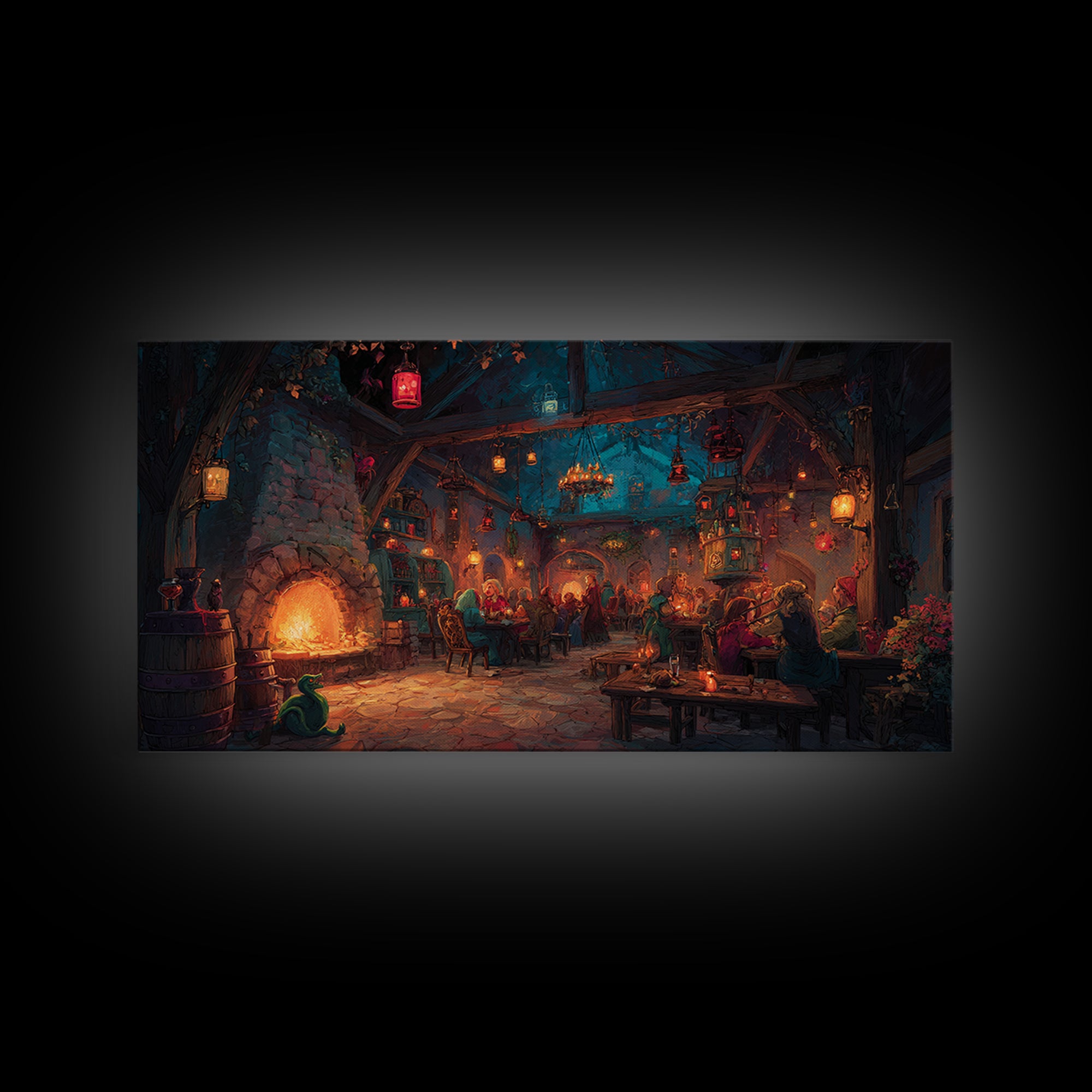 Cozy Medieval Tavern Wall Art, Fantasy Inn Canvas Print, Fireplace Pub Decor, Dungeons And Dragons Game Room Gift For Him, Man Cave Decor