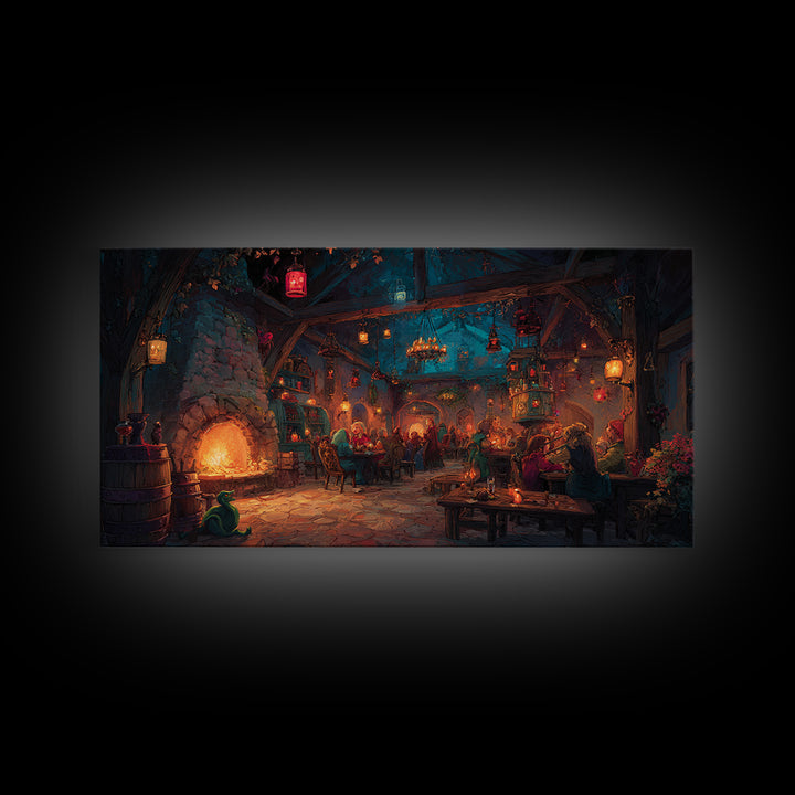 Cozy Medieval Tavern Wall Art, Fantasy Inn Canvas Print, Fireplace Pub Decor, Dungeons And Dragons Game Room Gift For Him, Man Cave Decor