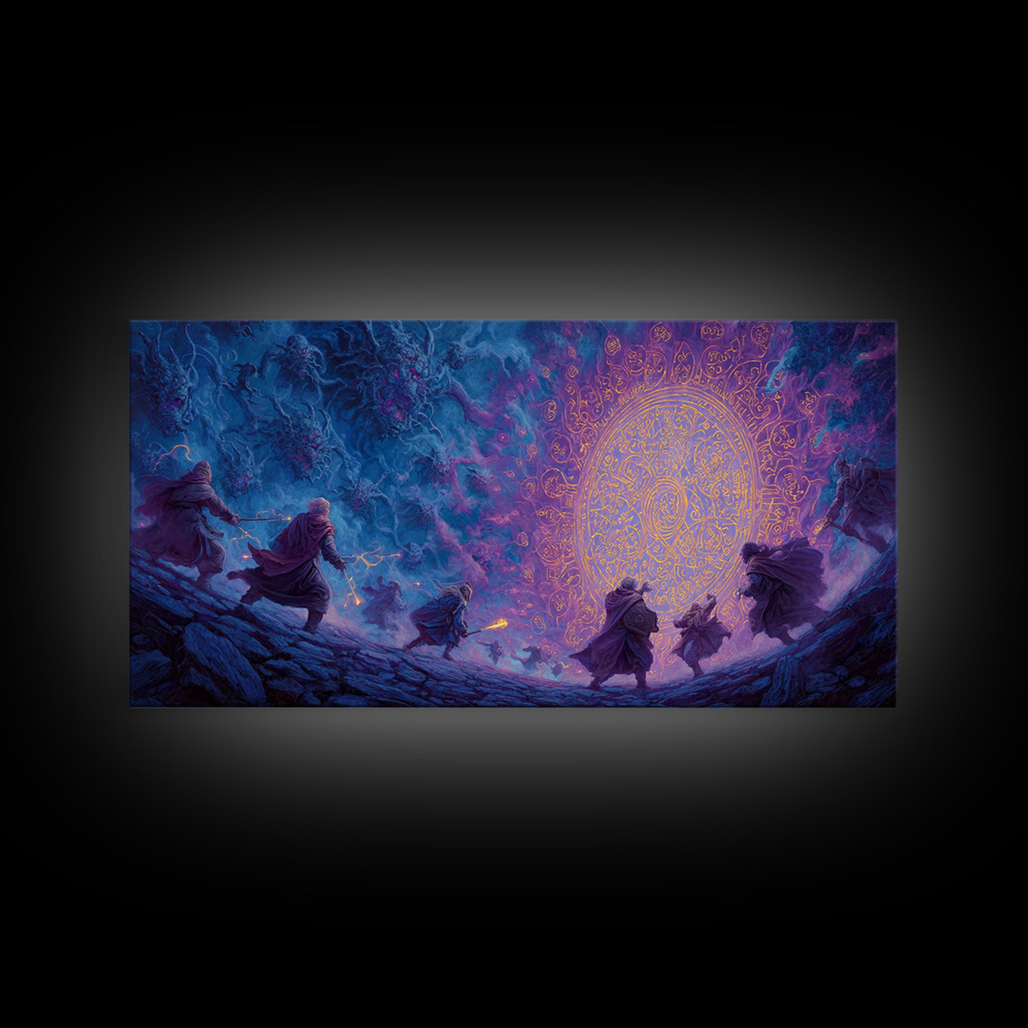 Glowing Magical Portal And Wizards Canvas Print, Dark Fantasy Wall Art For Gaming Room Decor And Mystical Statement Home Decor