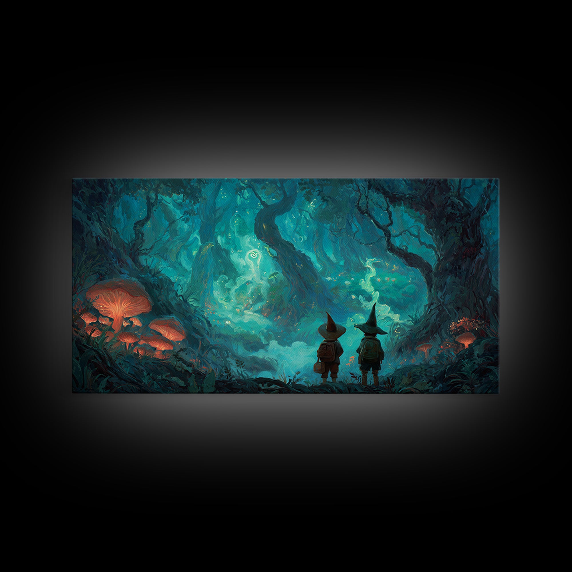 Glowing Mushroom Enchanted Forest Wall Art, Whimsical Fantasy Canvas Print, Magical Woodland Decor, Storybook Nursery Art