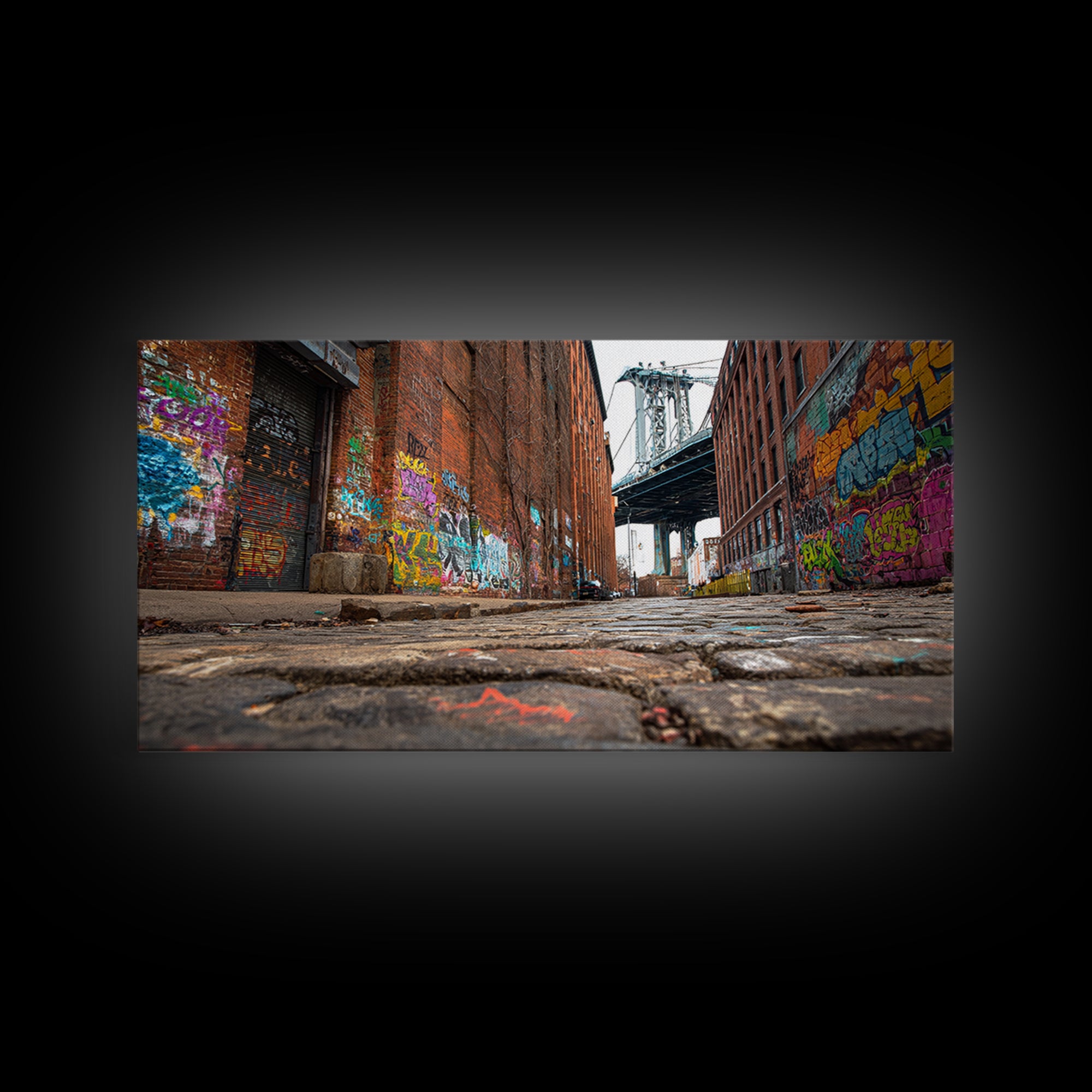 Graffiti Alley By Manhattan Bridge Wall Art, Urban Street Photography Canvas Print, Brooklyn Loft Decor, Industrial City Art
