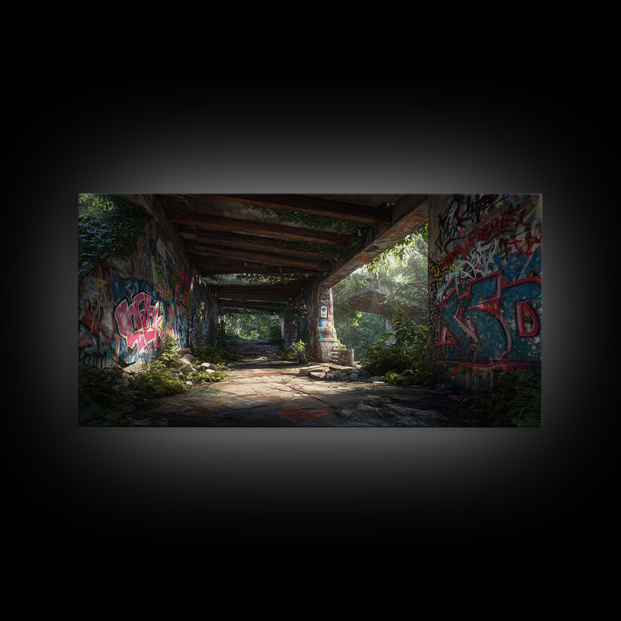 Abandoned Graffiti Underpass Wall Art, Urban Street Art Canvas Print, Industrial Decor, Edgy Office Poster Unique Gift For Him