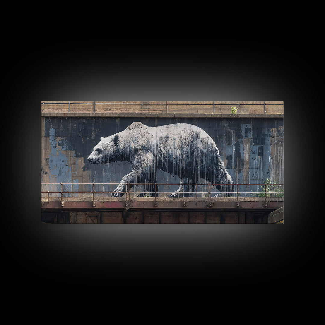 Polar Bear Graffiti On Industrial Concrete Wall Art, Urban Street Art Print, Wildlife Decor, Modern Wall Decor, Animal Lover Gift
