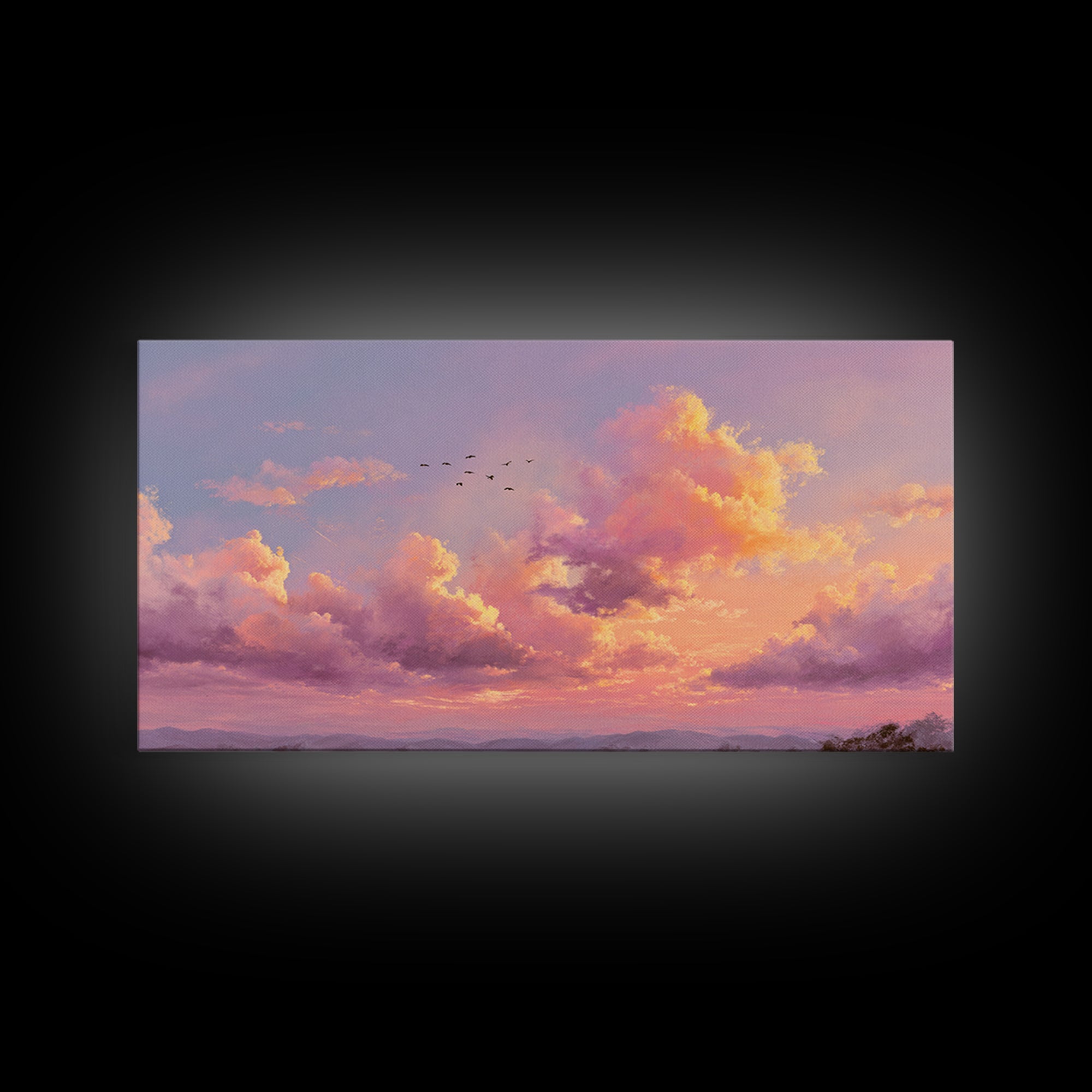 Golden Pink Sunset Clouds Over Mountains Wall Art, Serene Landscape Canvas Print, Living Room Decor, Housewarming Gift For Her