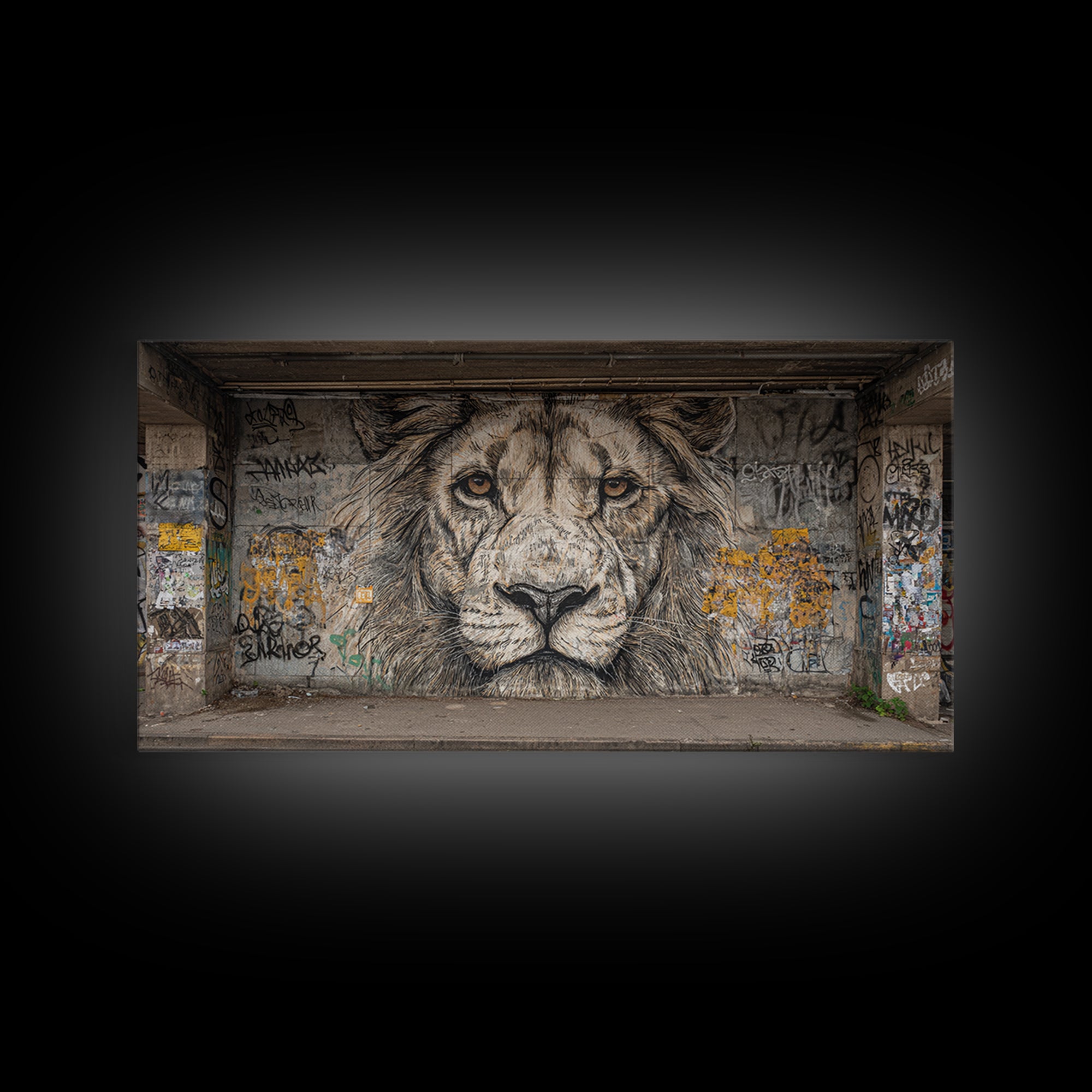 Black And White Lion Graffiti Wall Art, Urban Street Art Mural Print, Big Cat Decor, Masculine Office Decor, Gift For Him