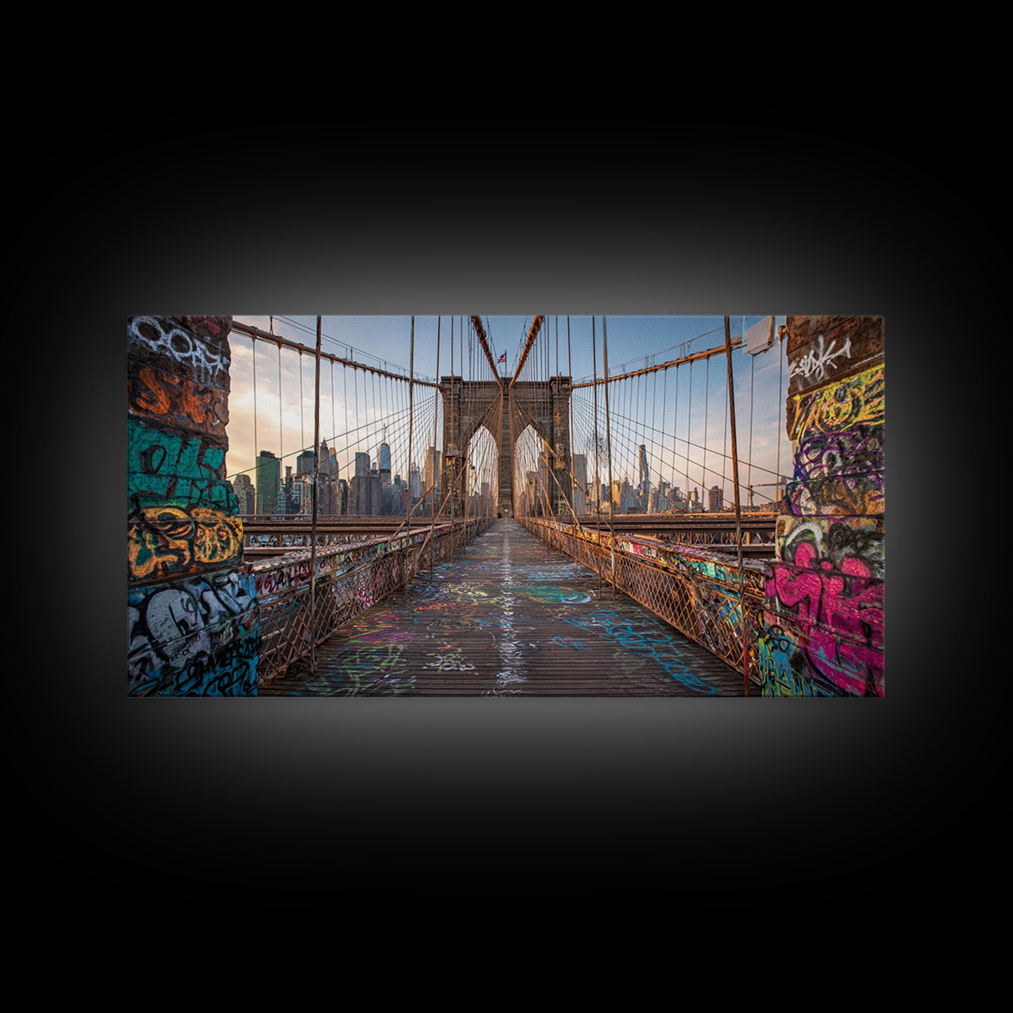 Brooklyn Bridge Graffiti Wall Art, New York City Canvas Print, Urban Street Art Decor, Industrial Loft Travel Poster Print