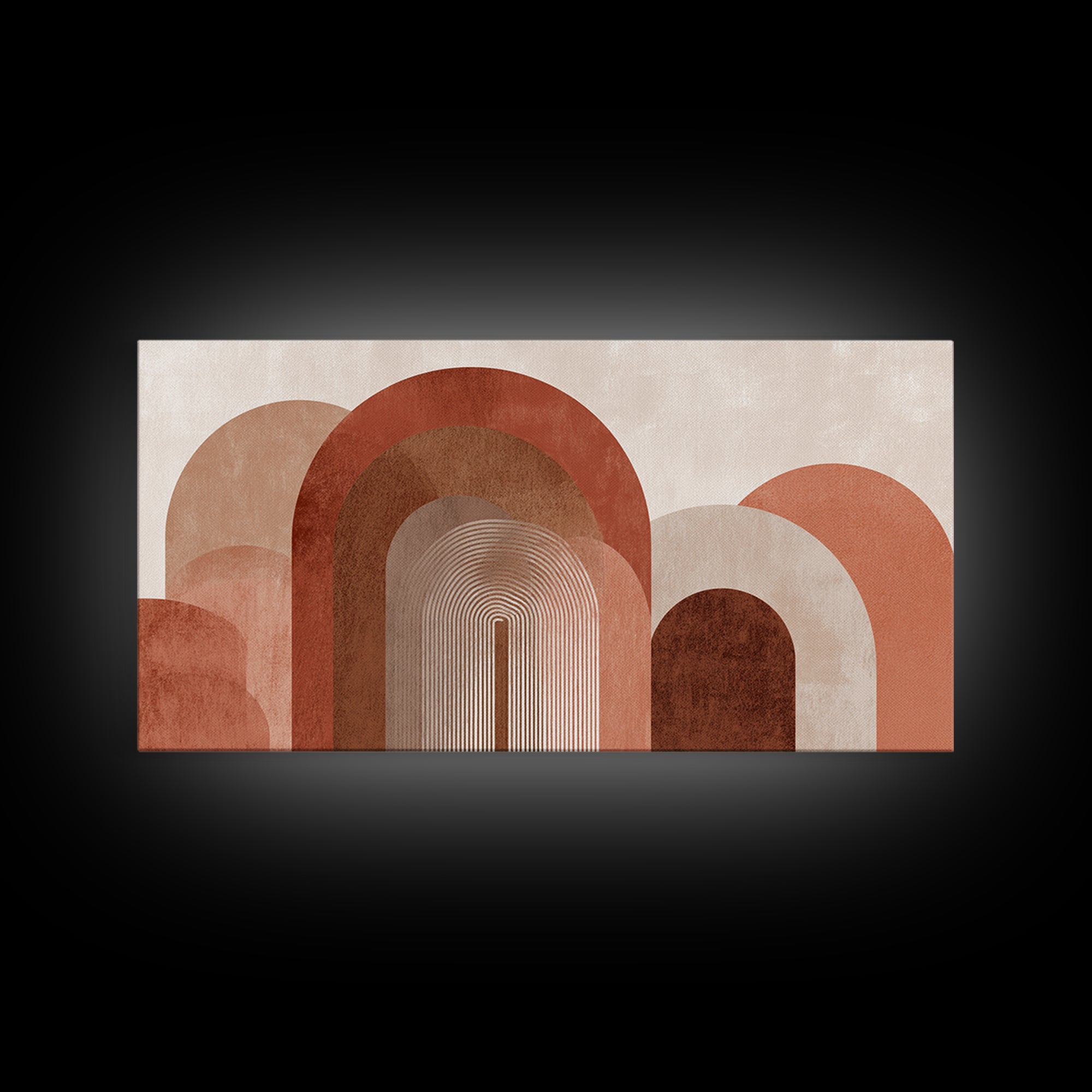 Terracotta Abstract Arches Framed Canvas Print, Mid Century Modern Wall Art, Neutral Boho Decor, Large Statement Artwork