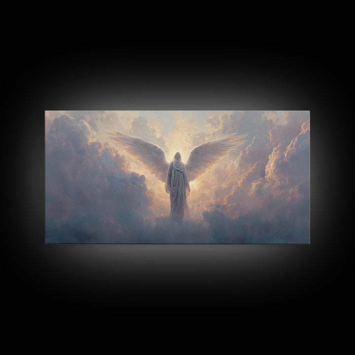 Radiant Angel In Heavenly Clouds Canvas Print, Celestial Christian Wall Art, Spiritual Home Decor, Bereavement Gift For Her
