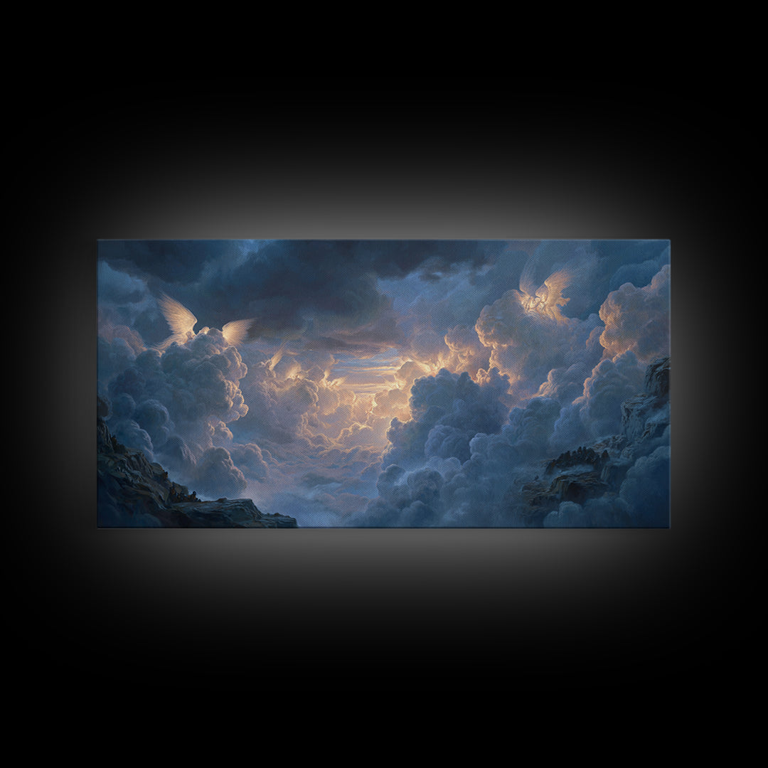 Angelic Cloudscape Heaven Light Wall Art, Celestial Fantasy Landscape, Serene Sky Canvas, Spiritual Home Decor Gift For Her