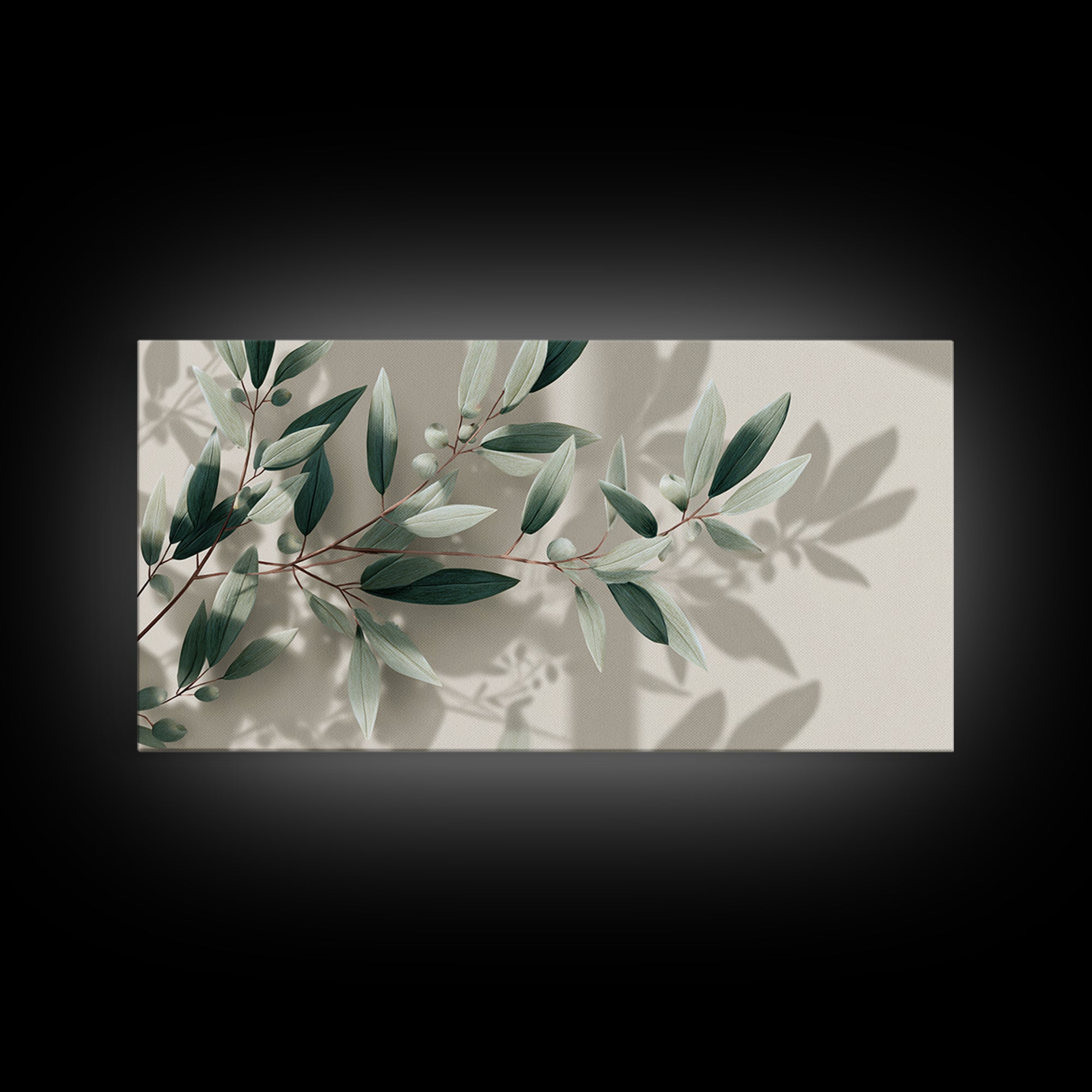Olive Branch Botanical Canvas Print, Sage Green Wall Art, Minimalist Nature Decor, Calming Japandi Living Room Framed Art