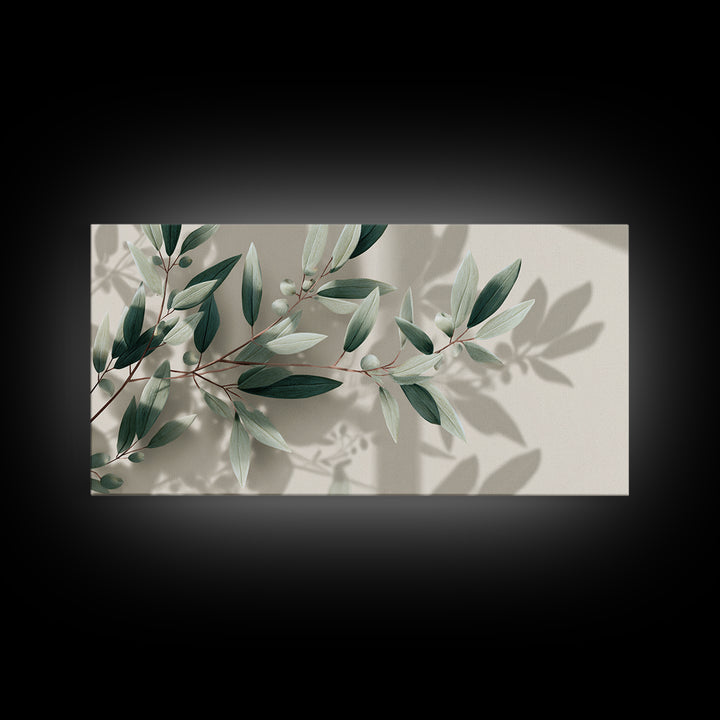 Olive Branch Botanical Canvas Print, Sage Green Wall Art, Minimalist Nature Decor, Calming Japandi Living Room Framed Art