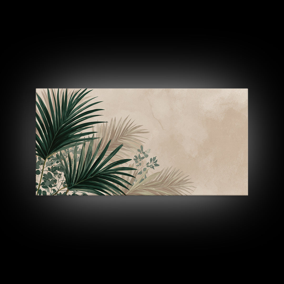 Large Tropical Palm Leaves Canvas Print, Neutral Botanical Wall Art, Coastal Boho Decor, Modern Green Living Room Art Print