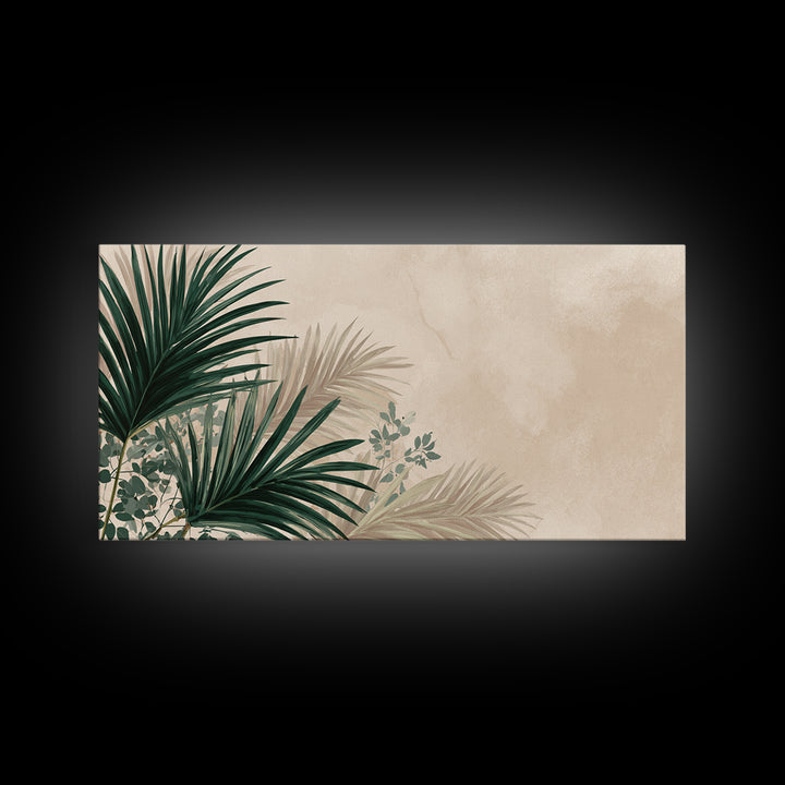 Large Tropical Palm Leaves Canvas Print, Neutral Botanical Wall Art, Coastal Boho Decor, Modern Green Living Room Art Print