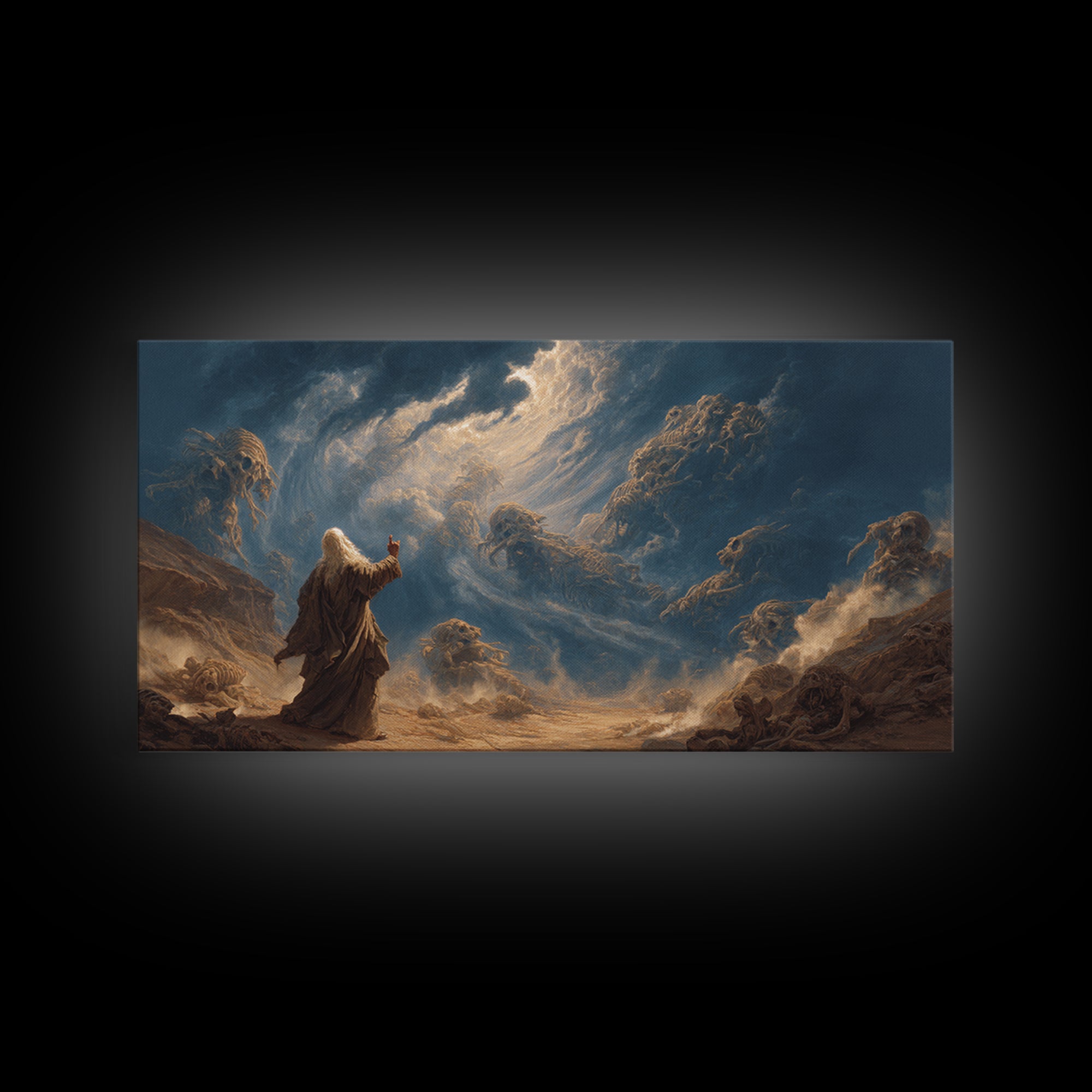 Mystic Prophet Storm Spirits Wall Art, Dark Fantasy Canvas Print, Surreal Landscape, Dramatic Office Decor, Unique Gift Idea