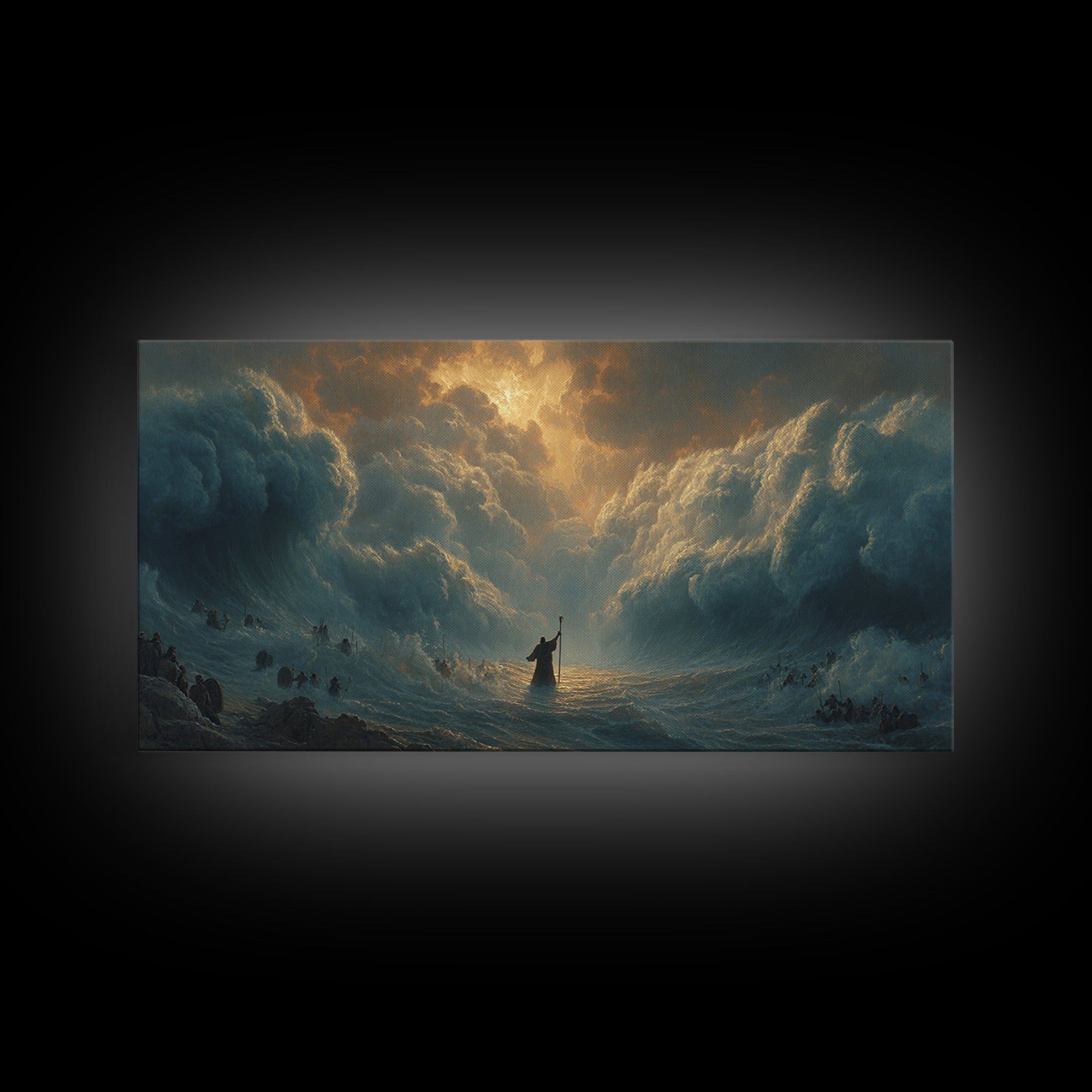 Moses Parting The Red Sea Wall Art, Biblical Ocean Storm Painting, Christian Home Decor, Dramatic Faith Gift For Living Room