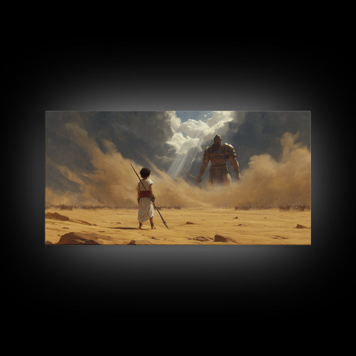 Young Warrior Facing Desert Giant Wall Art, Epic Biblical Fantasy Canvas Print, Courage Painting For Boys Room And Office Decor