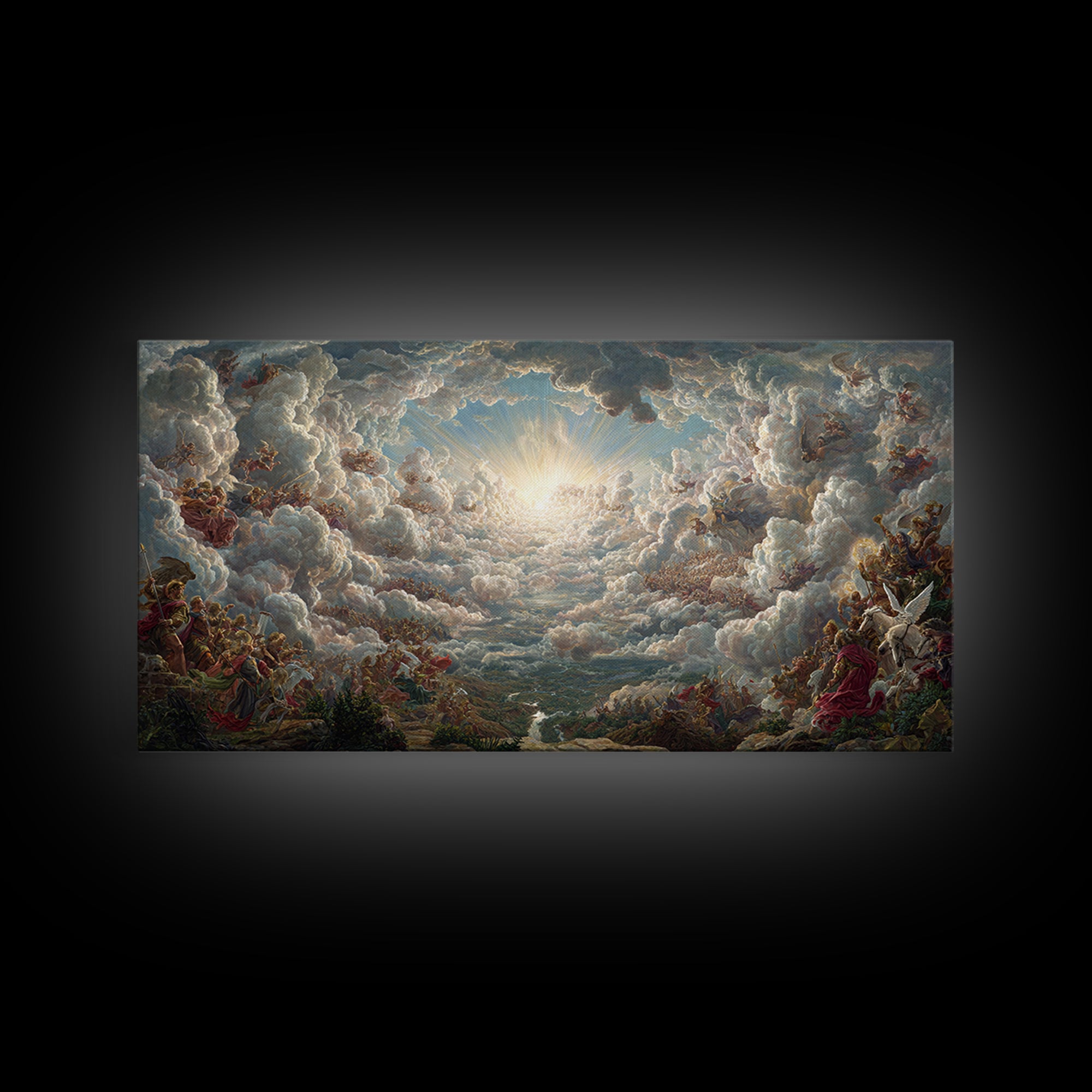 Heavenly Cloud Battle With Angels Framed Canvas Print, Baroque Mythological Wall Art, Renaissance Decor, Biblical Gift Art