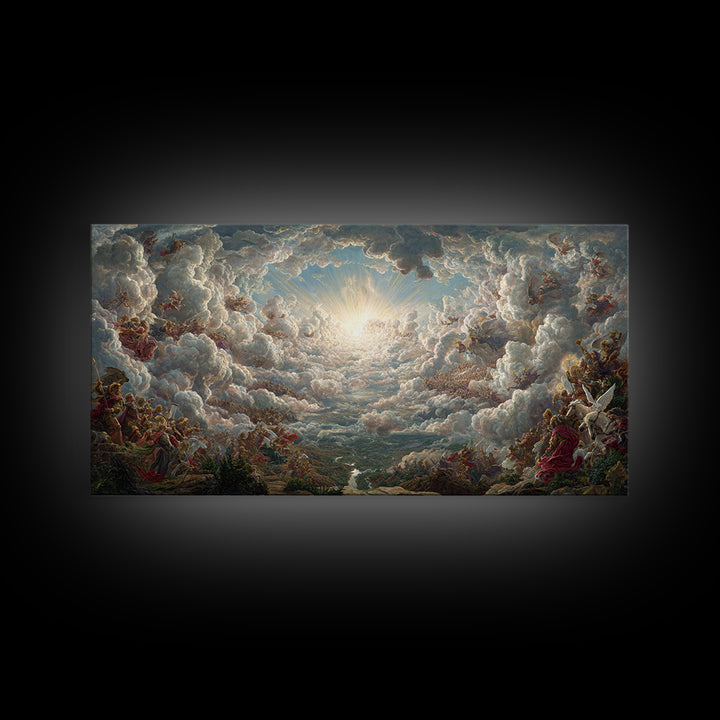 Heavenly Cloud Battle With Angels Framed Canvas Print, Baroque Mythological Wall Art, Renaissance Decor, Biblical Gift Art