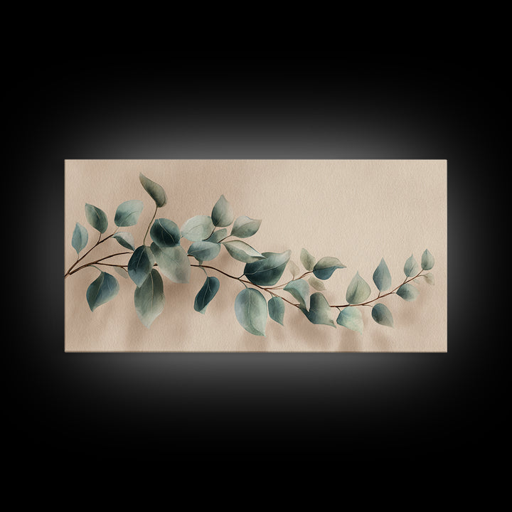 Soft Eucalyptus Branch Canvas Print, Blue Green Botanical Wall Art, Neutral Home Decor, Bedroom Wall Art, Modern Living Room Art