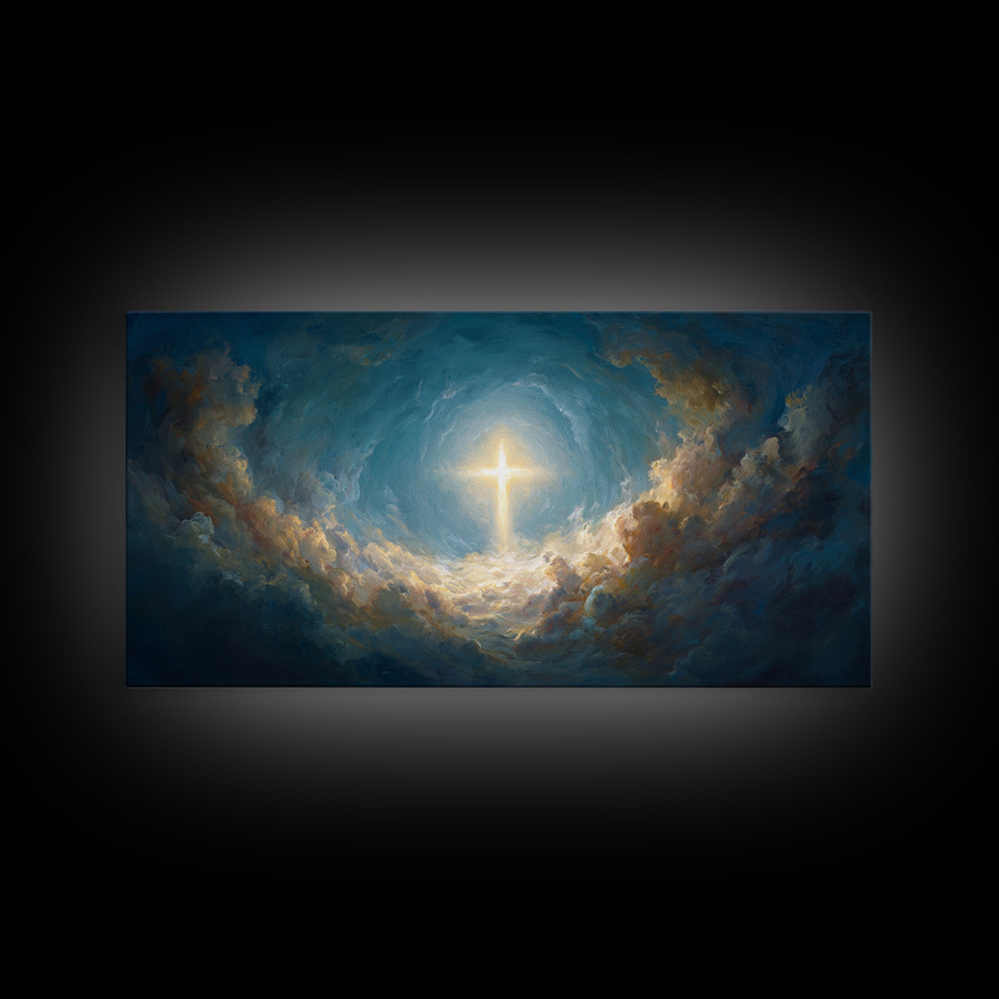 Glowing Cross In Stormy Clouds Wall Art, Christian Canvas Print, Celestial Religious Decor, Inspirational Gift For Home Decor