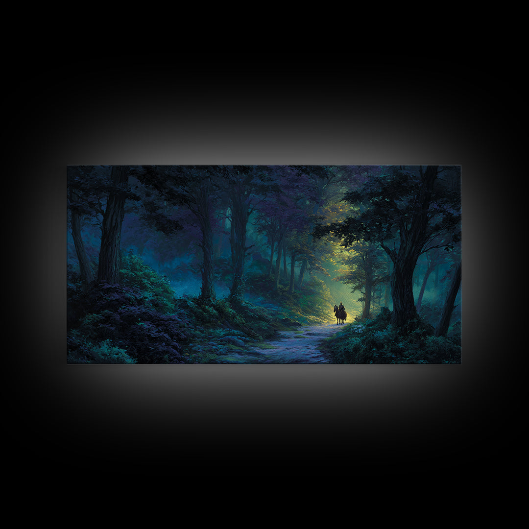 Moonlit Enchanted Forest Canvas Print, Fantasy Landscape Wall Art, Mystical Woodland Decor, Dark Fairy Tale Art Print Gift