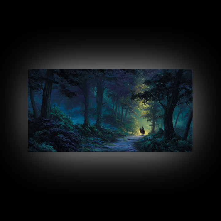 Moonlit Enchanted Forest Canvas Print, Fantasy Landscape Wall Art, Mystical Woodland Decor, Dark Fairy Tale Art Print Gift