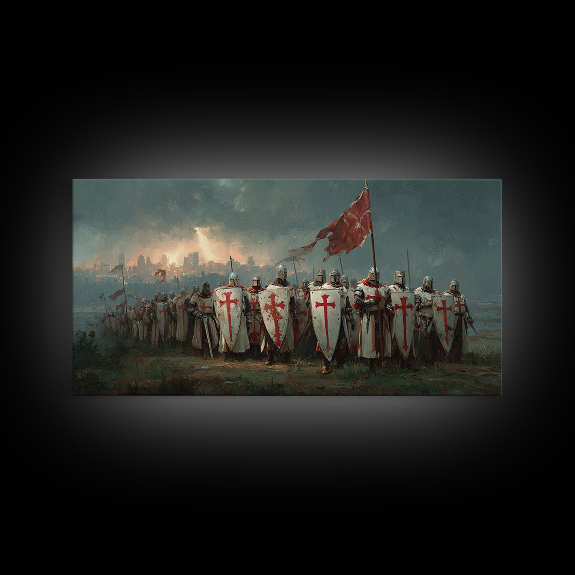 Medieval Knights Templar Army Wall Art, Crusader Framed Canvas Print, Historical Painting, Man Cave Decor, Unique Gift For Him