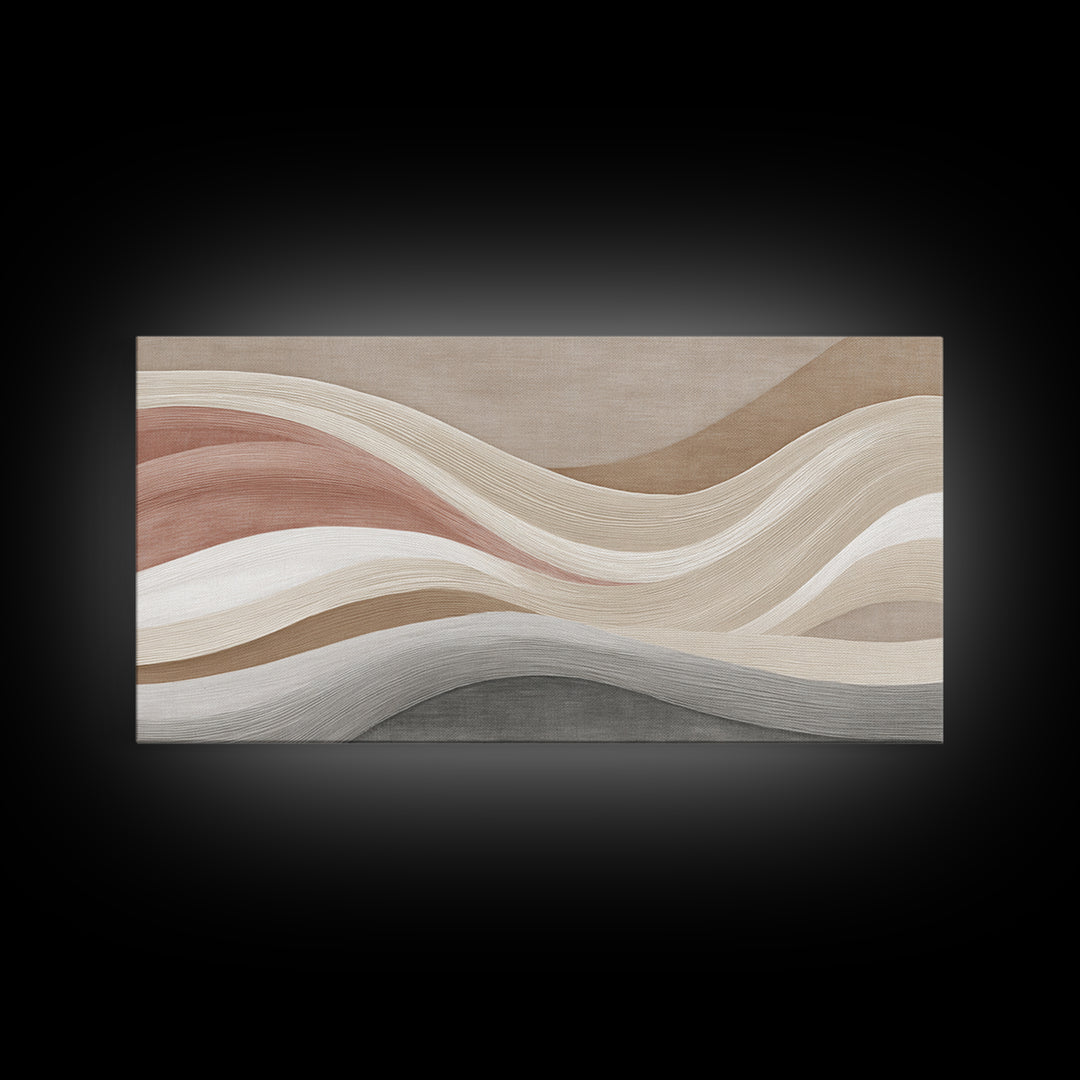 Neutral Wavy Abstract Wall Art, Terracotta Taupe Lines, Minimalist Canvas Print, Modern Living Room Decor, Above Sofa Art