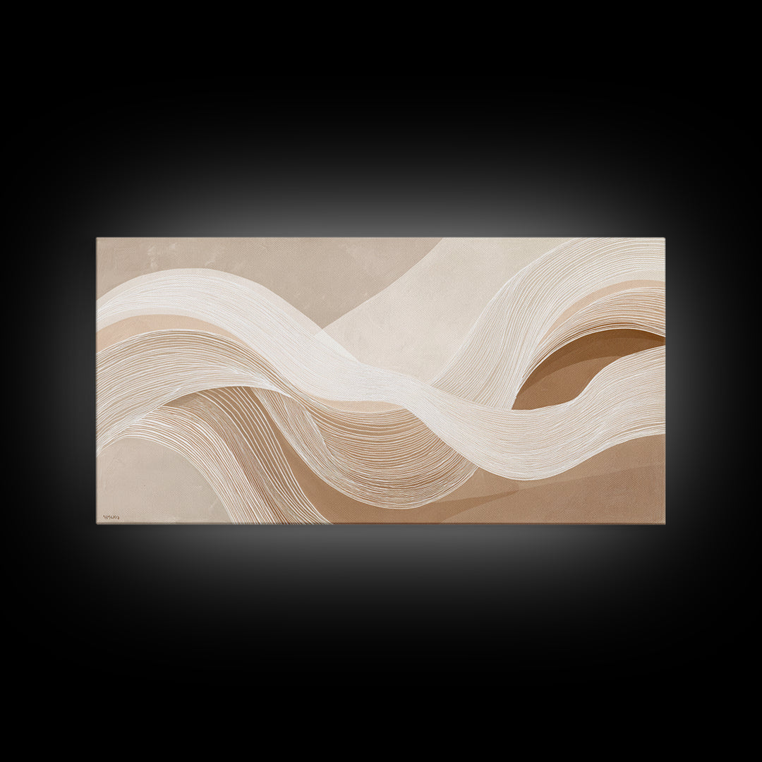 Cream Topographic Wave Framed Canvas Print, Beige Abstract Wall Art, Organic Modern Decor, Neutral Living Room Wall Decor