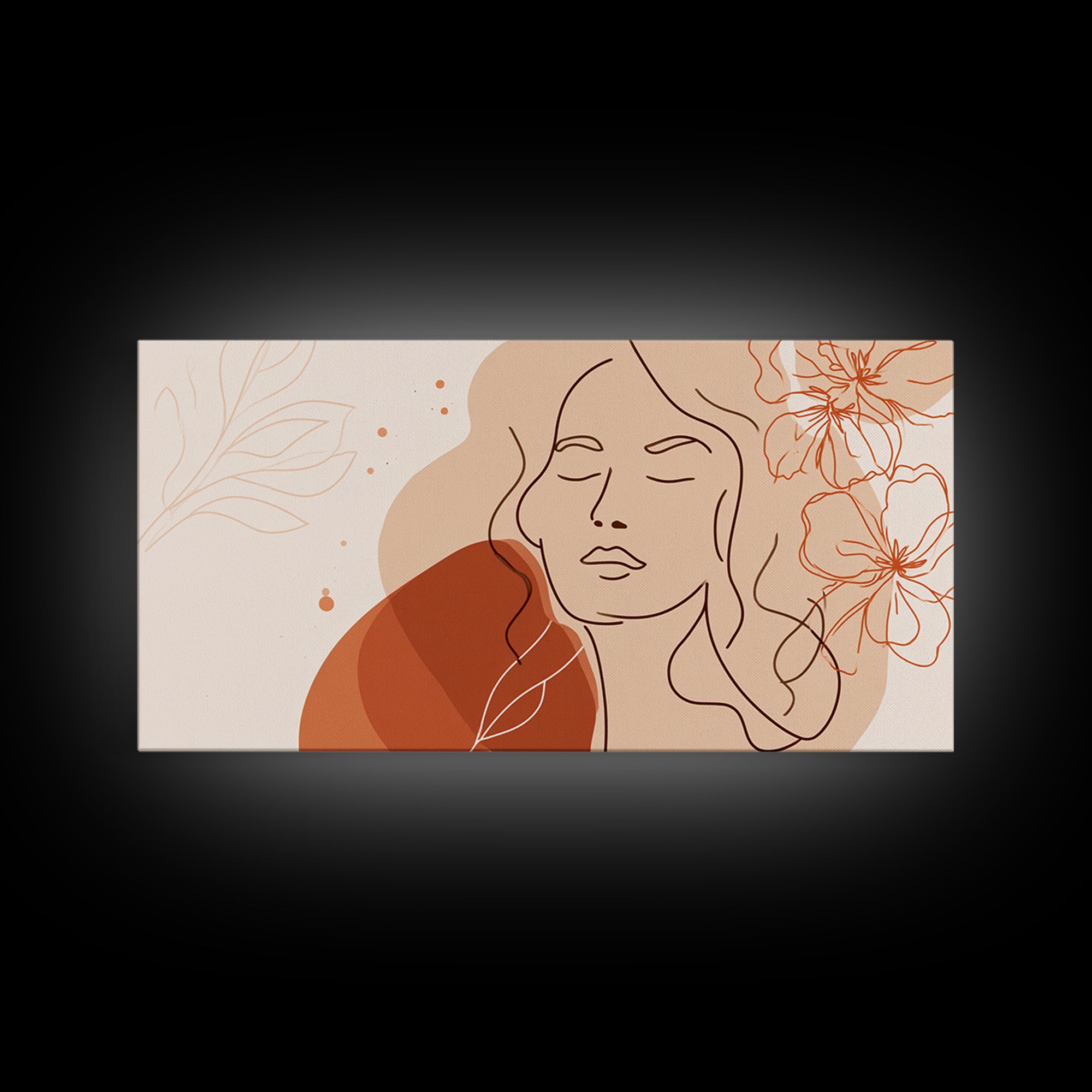 Terracotta Woman Line Art Canvas Print, Floral Feminine Wall Art, Boho Bedroom Decor, Abstract Portrait Gift For Her, Modern Home Decor