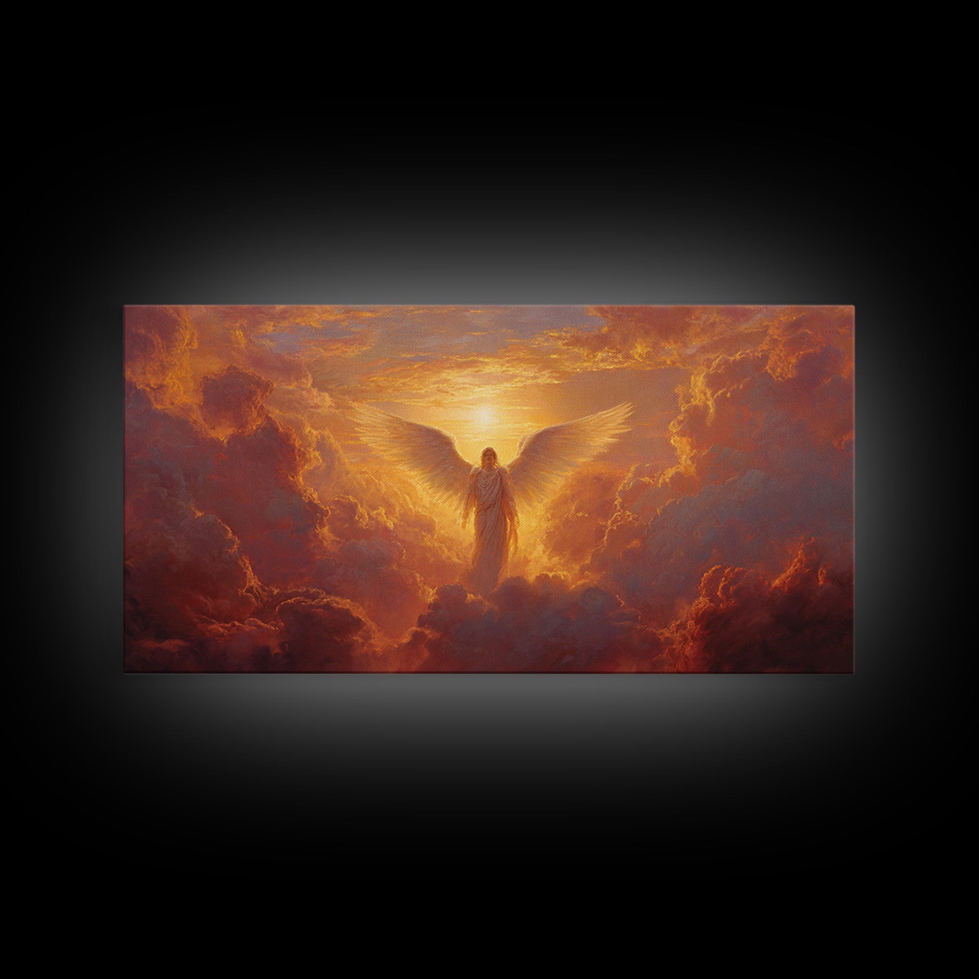 Radiant Angel In Golden Clouds Wall Art, Spiritual Christian Canvas, Celestial Painting, Inspirational Home Decor Gift For Her