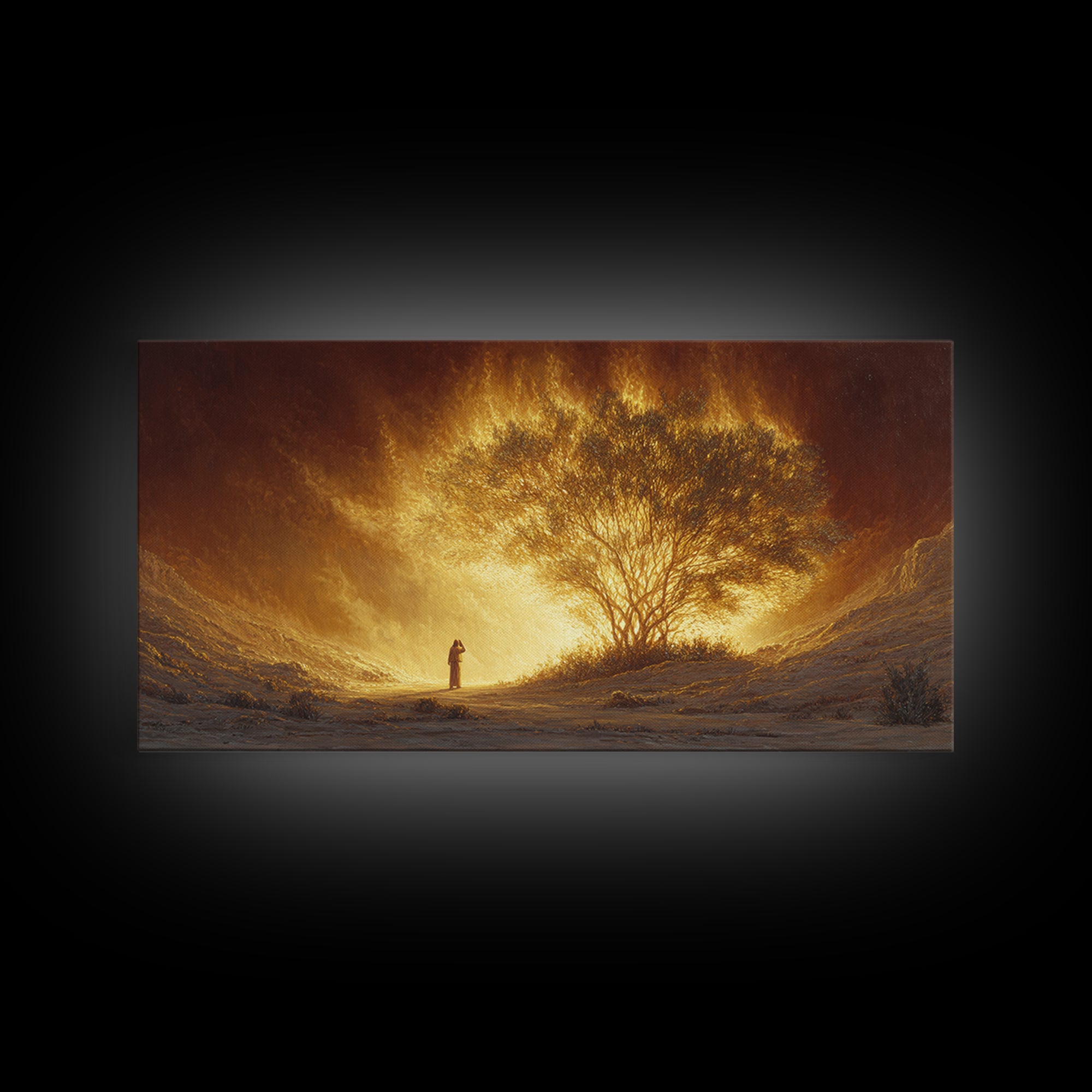 Glowing Golden Tree At Sunrise Canvas Print, Spiritual Landscape Wall Art, Warm Earth Tone Decor, Inspirational Gift For Home