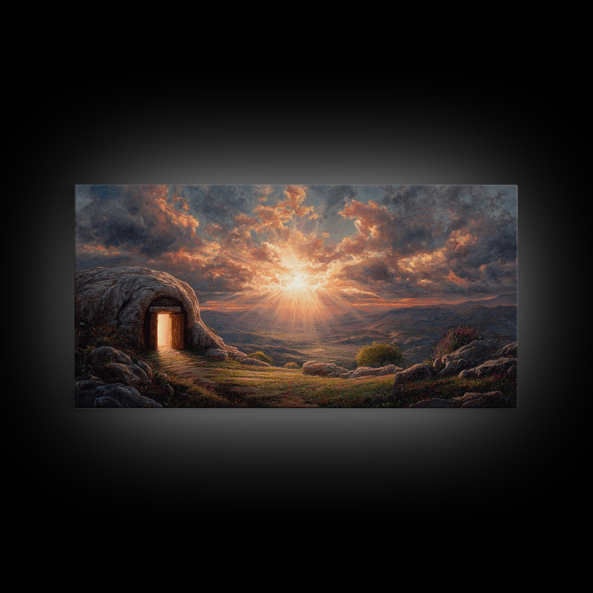 Empty Tomb Sunrise Framed Canvas Print, Christian Wall Art, Resurrection Painting, Easter Decor, Inspirational Gift For Her