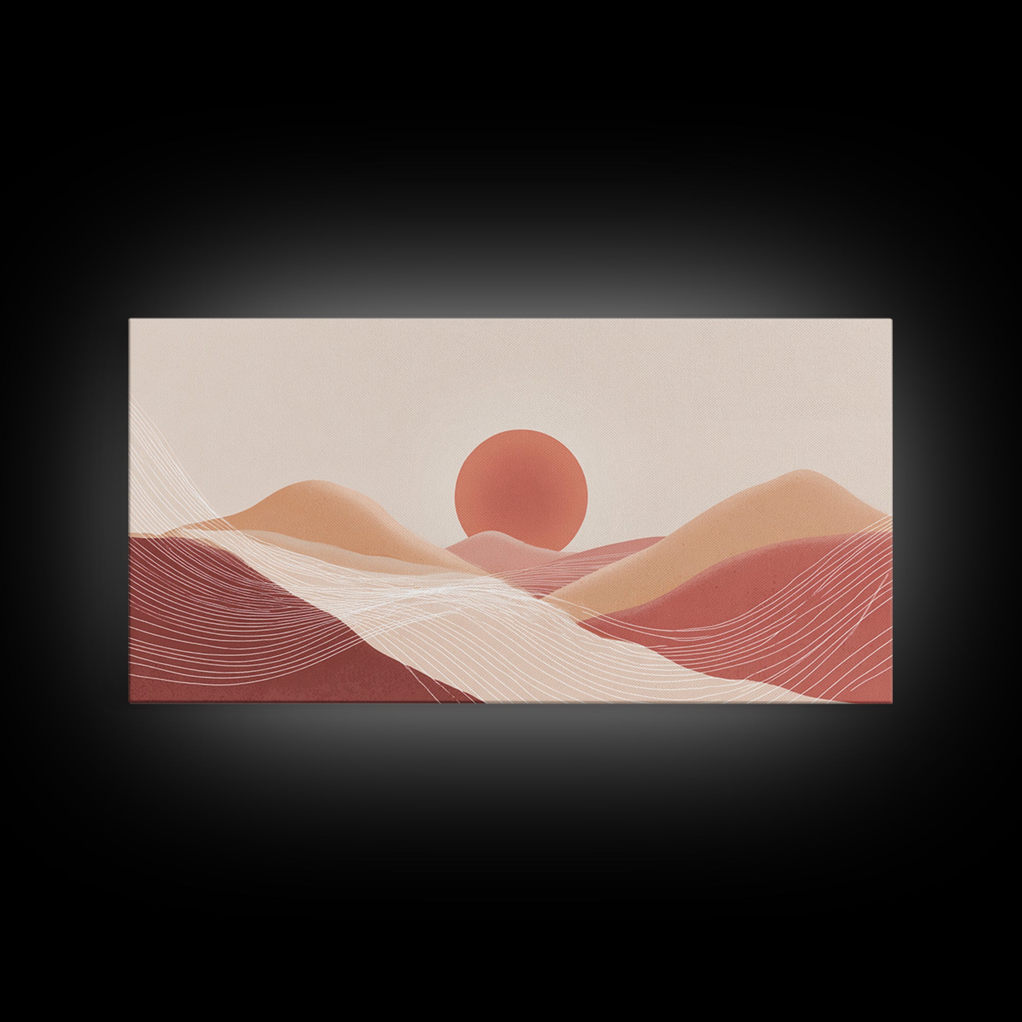 Terracotta Desert Sunset Canvas Print, Abstract Dune Landscape Wall Art, Boho Earth Tone Living Room Decor, Modern Above Bed Print