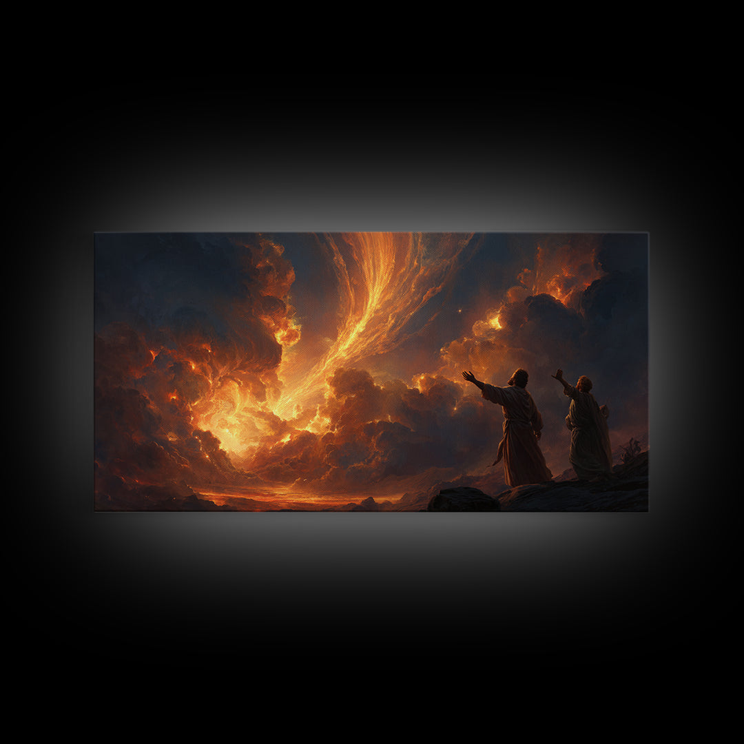 Fiery Pillar In Storm Clouds Framed Canvas Print, Biblical Wall Art, Spiritual Landscape Decor, Christian Gift For New Home