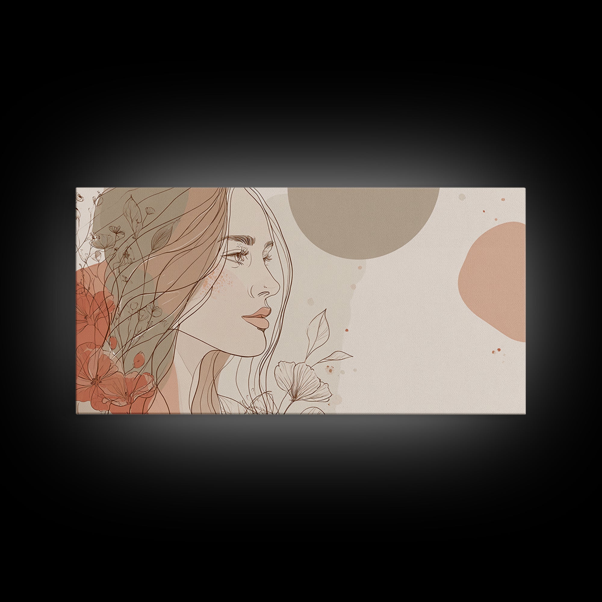Elegant Woman Profile Wall Art, Floral Line Drawing, Feminine Canvas Print, Neutral Boho Bedroom Decor, Gift For Her, Modern Home Decor