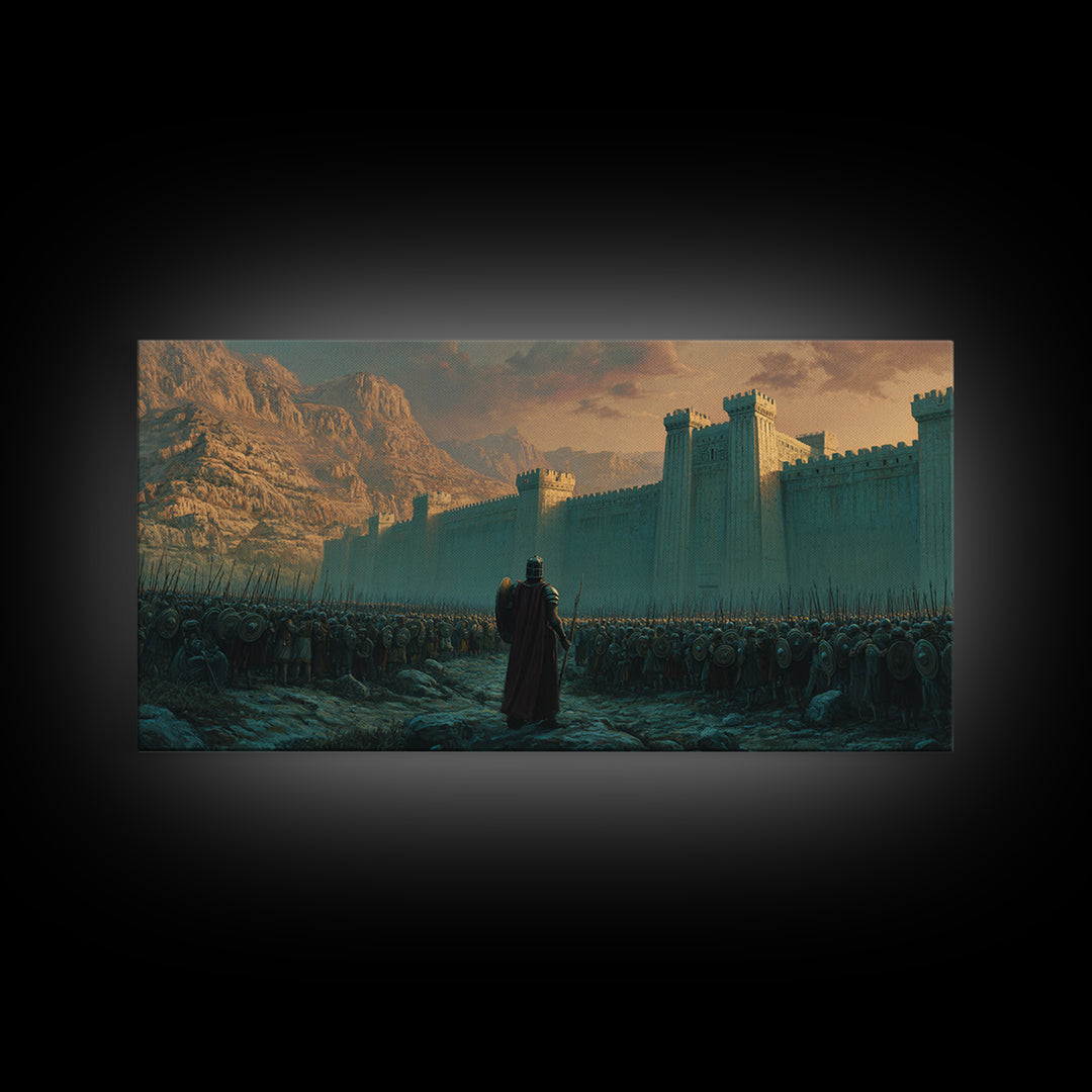 Lone Commander Before Castle Army Wall Art, Epic Medieval Fantasy Canvas Print, Knight Battle Landscape, Man Cave Decor, Gift For Him